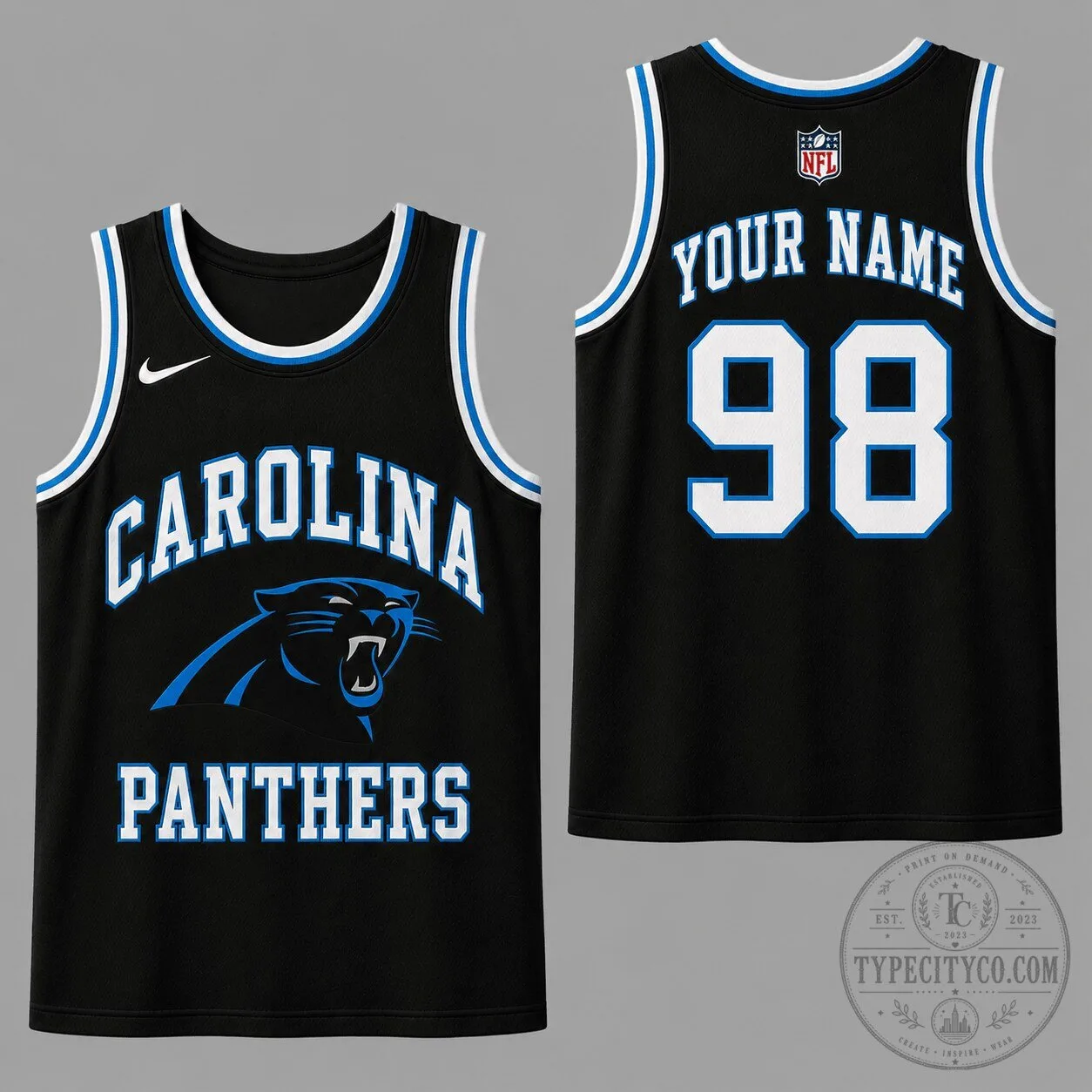 Carolina Panthers NFL Football Team Custom Name Number Black Sports Jersey