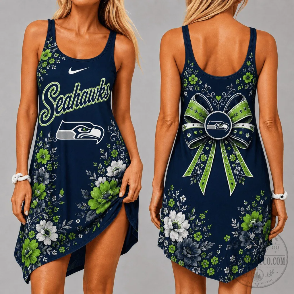 Seattle Seahawks Floral Pattern Sleeveless Mini Dress for Women Seattle Seahawks Floral Pattern Sleeveless Mini Dress for Women
