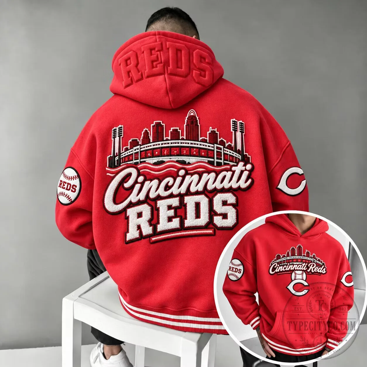Cincinnati Reds Baseball Team Skyline Red Hoodie