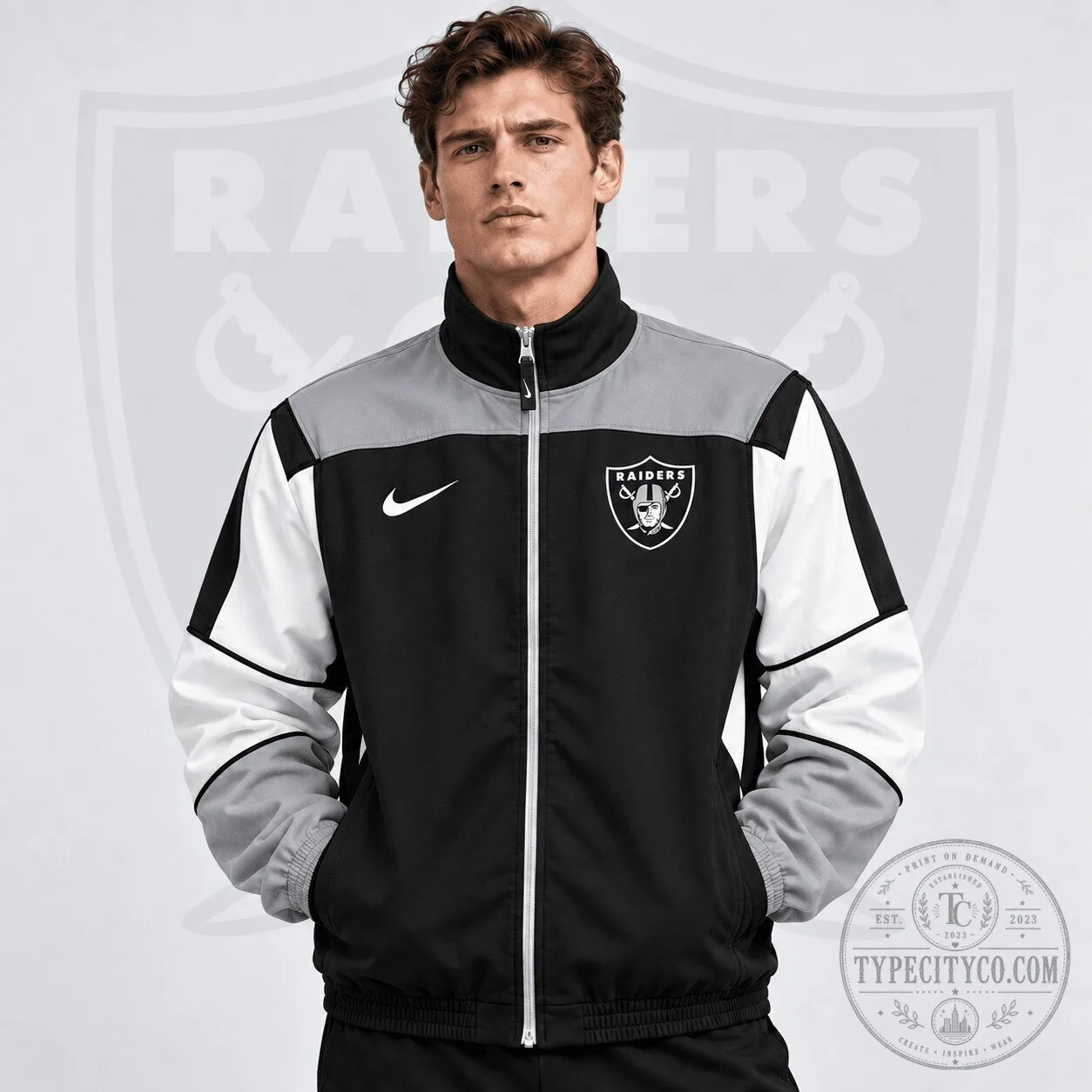 Las Vegas Raiders NFL Team Crest Color Block Full Zip Track Jacket