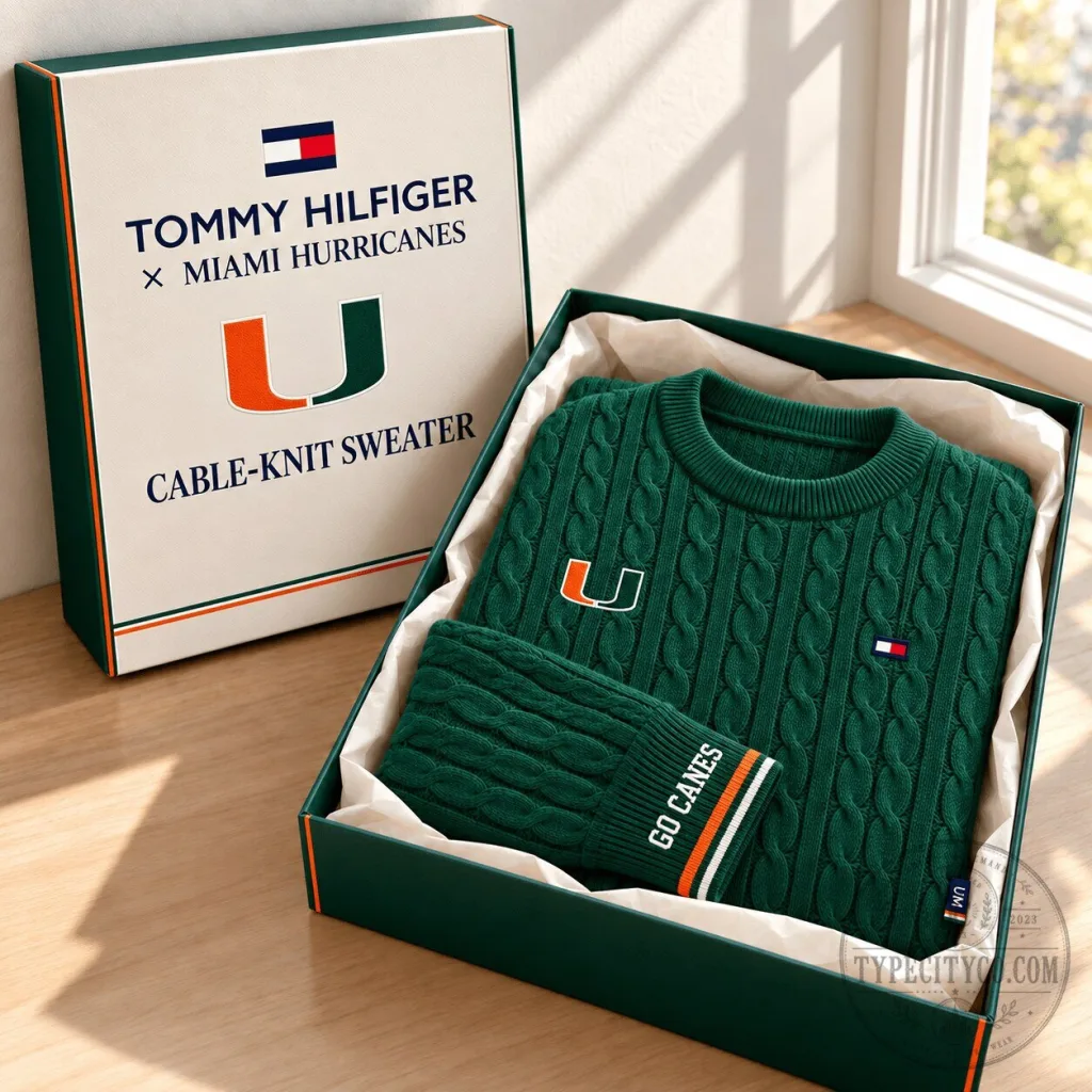 Tommy Hilfiger Miami Hurricanes Cable Knit Sweater 54 Tommy Hilfiger Miami Hurricanes Cable Knit Sweater