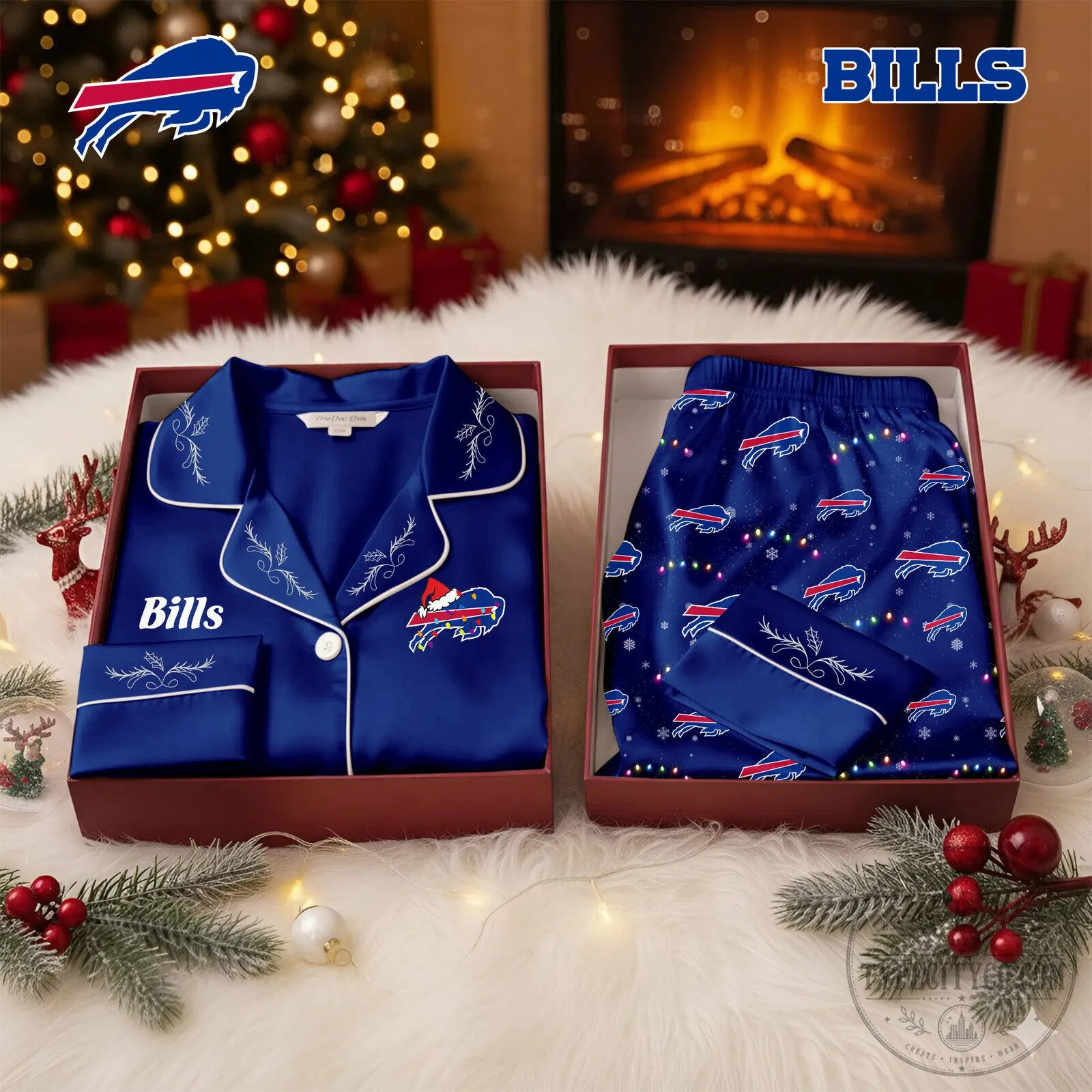 Buffalo Bills Christmas Holiday Cozy Pajamas Set for Women