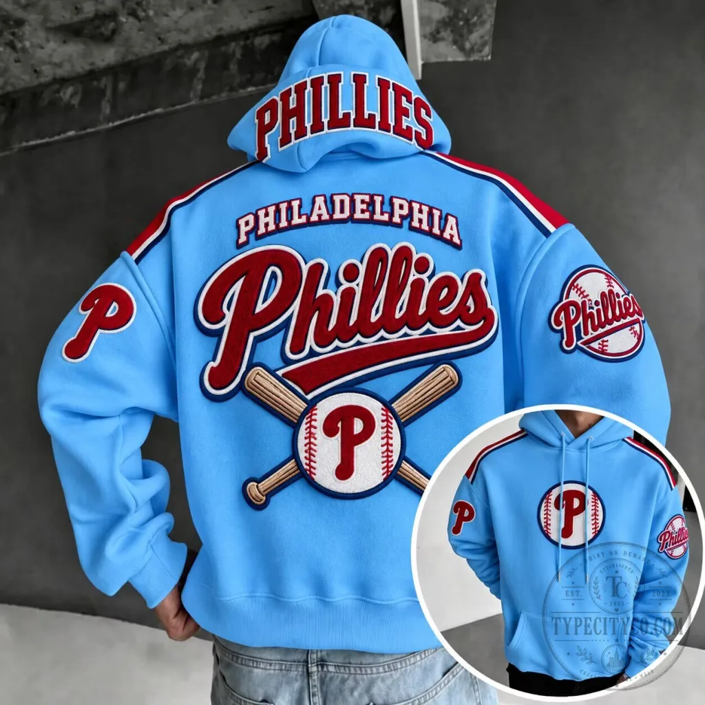 Philadelphia Phillies Major League Baseball Embroidered Blue Hoodie Philadelphia Phillies Major League Baseball Embroidered Blue Hoodie