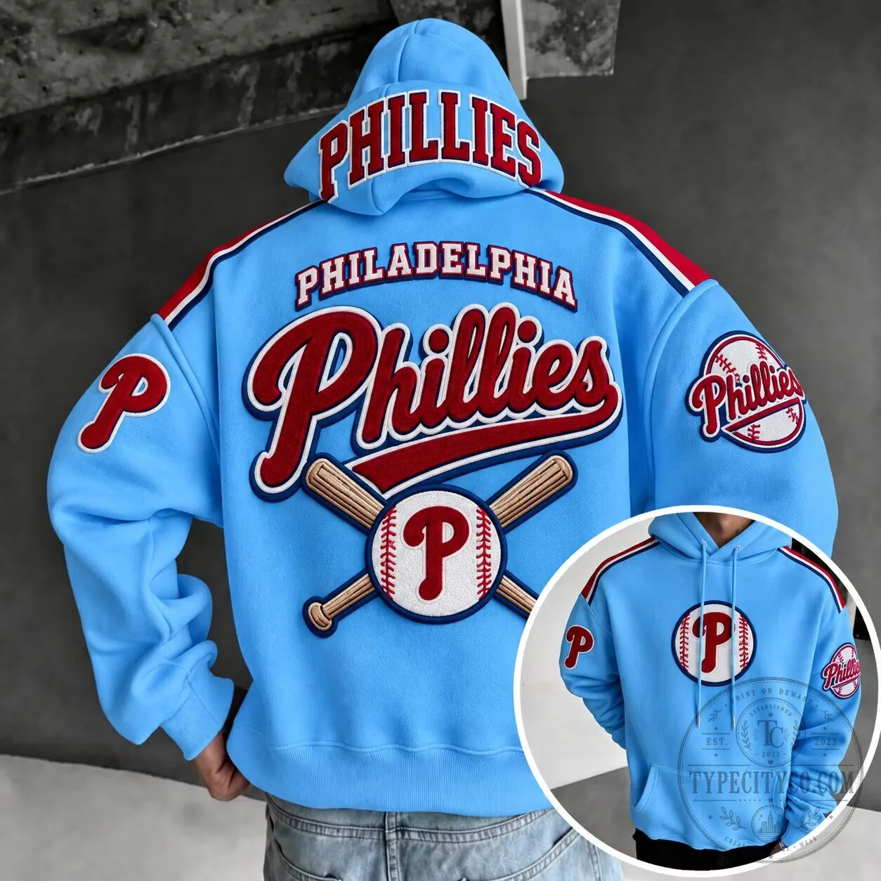 Philadelphia Phillies Major League Baseball Embroidered Blue Hoodie