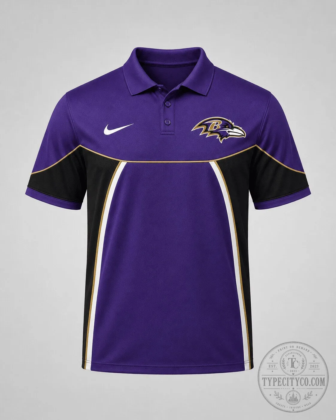 Baltimore Ravens Nike Logo Purple and Black Stripe Design Polo Shirt