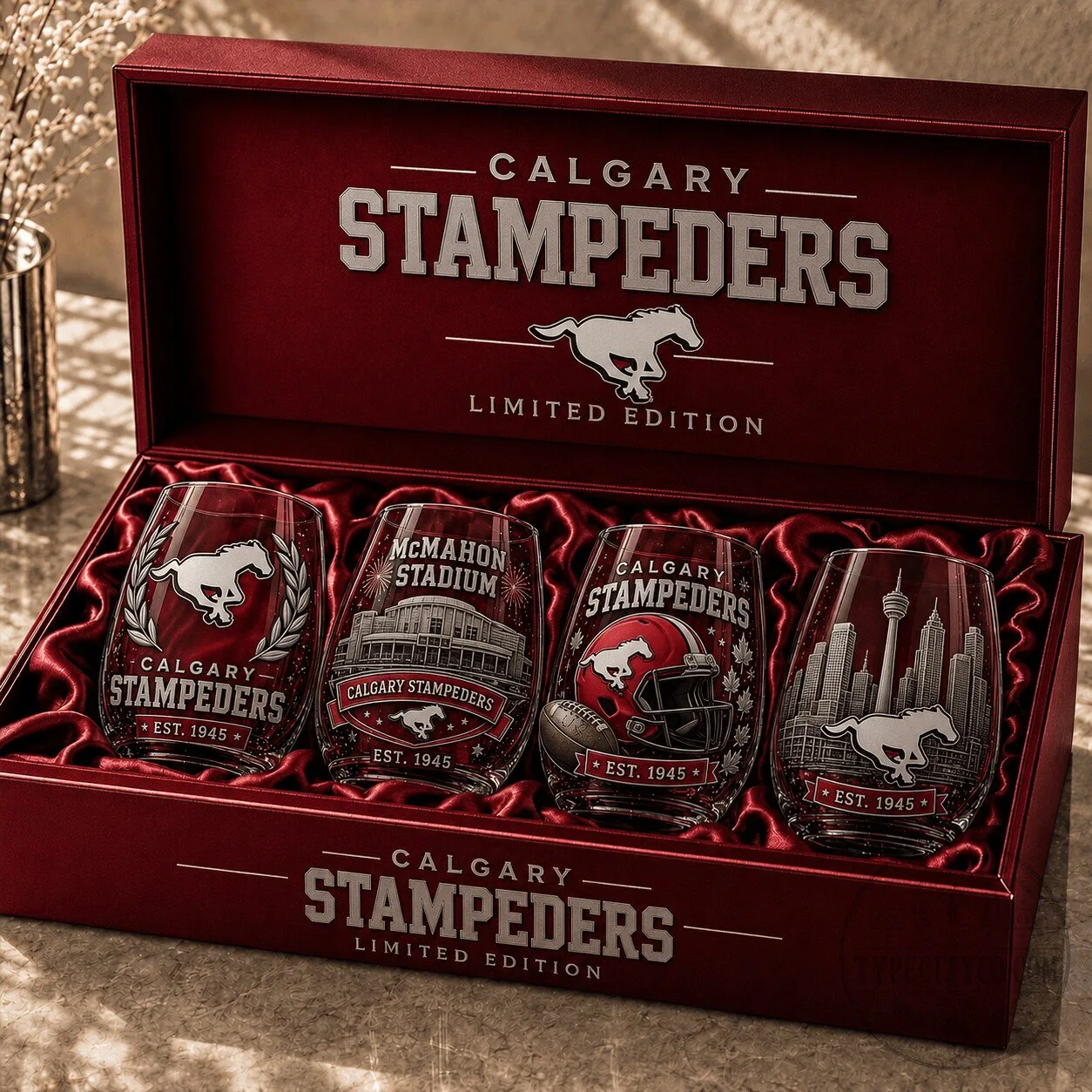 Calgary Stampeders Canadian Football League Stemless Wine Glass Set 1 Calgary Stampeders Canadian Football League Stemless Wine Glass Set