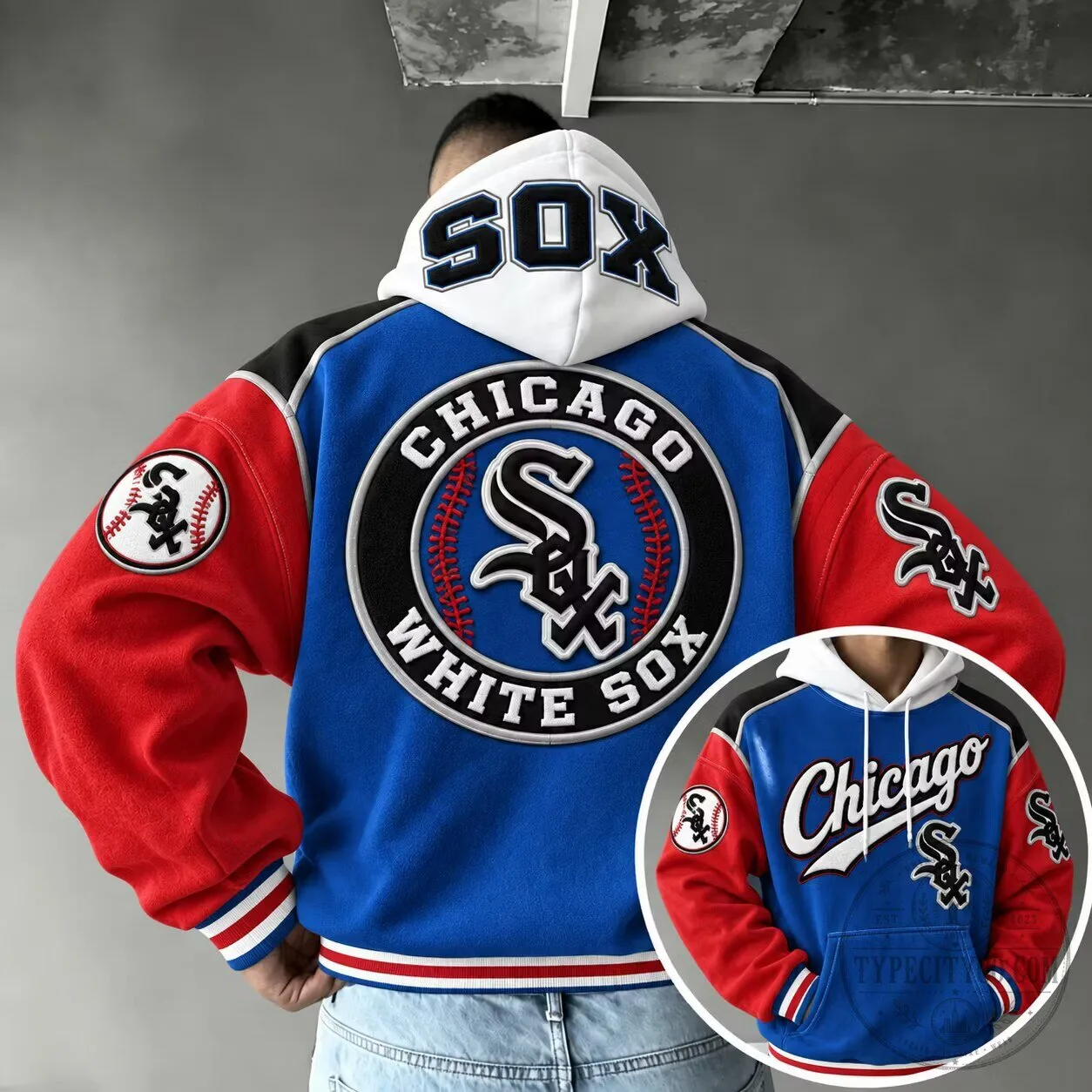 Chicago White Sox Baseball Team Embroidered Logo Hoodie Jacket