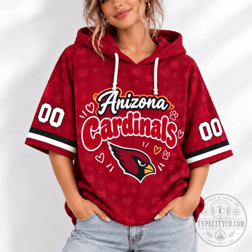 Arizona Cardinals Football Team Short Sleeve Hoodie for Women 27 Arizona Cardinals Football Team Short Sleeve Hoodie for Women