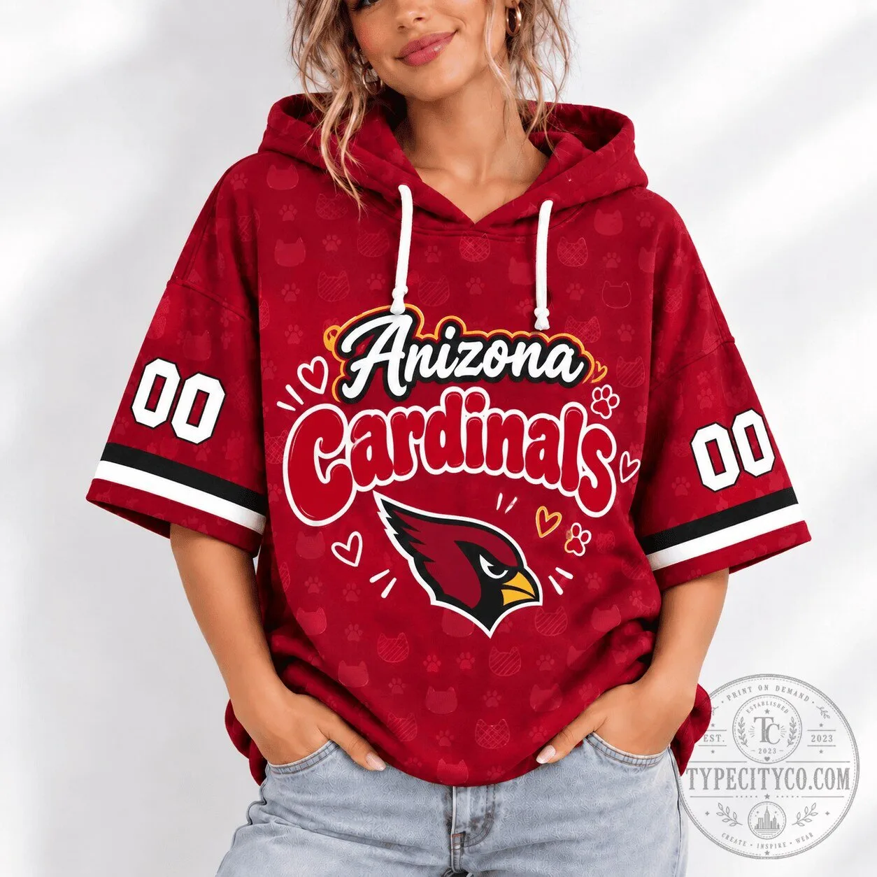 Arizona Cardinals Football Team Short Sleeve Hoodie for Women