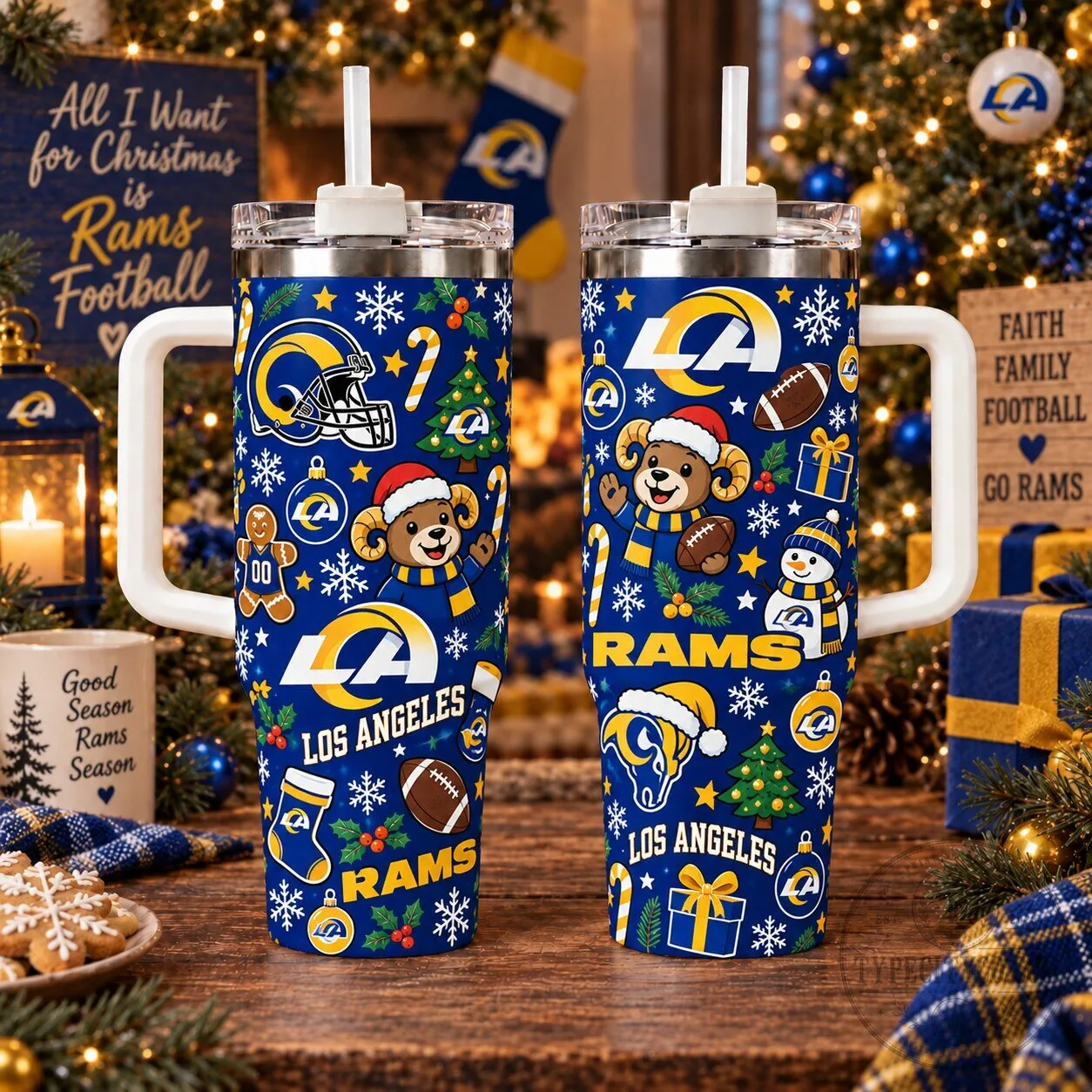 Los Angeles Rams Christmas Football Holiday Stainless Steel Tumbler