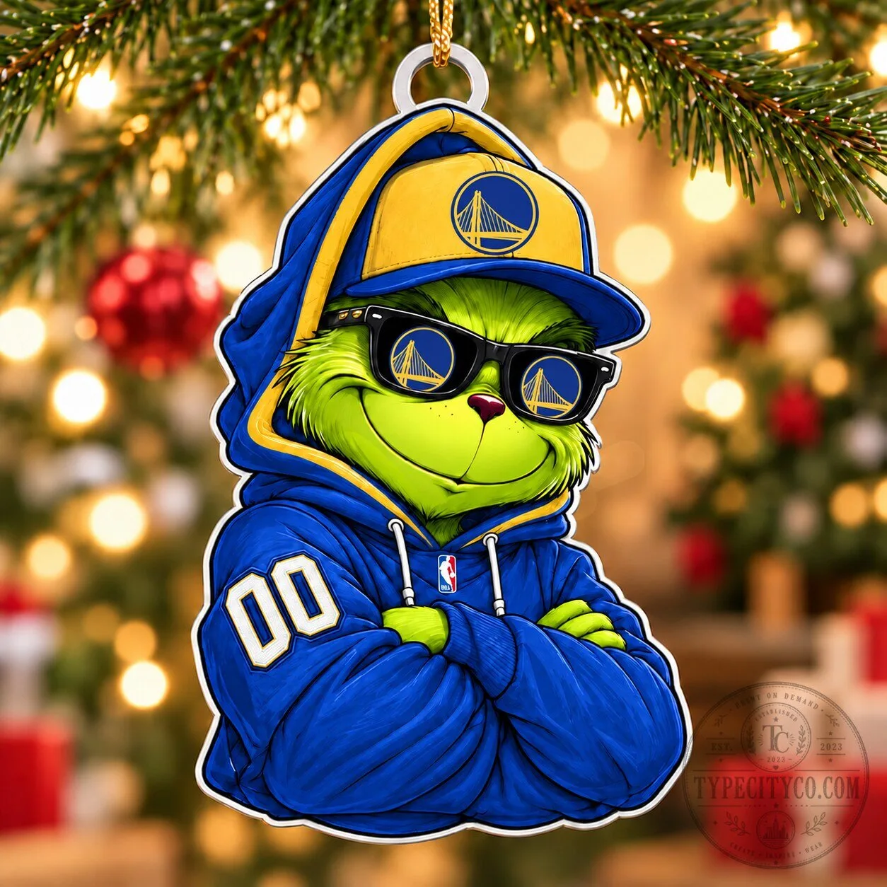 Golden State Warriors Grinch Christmas Tree Ornament Custom Number