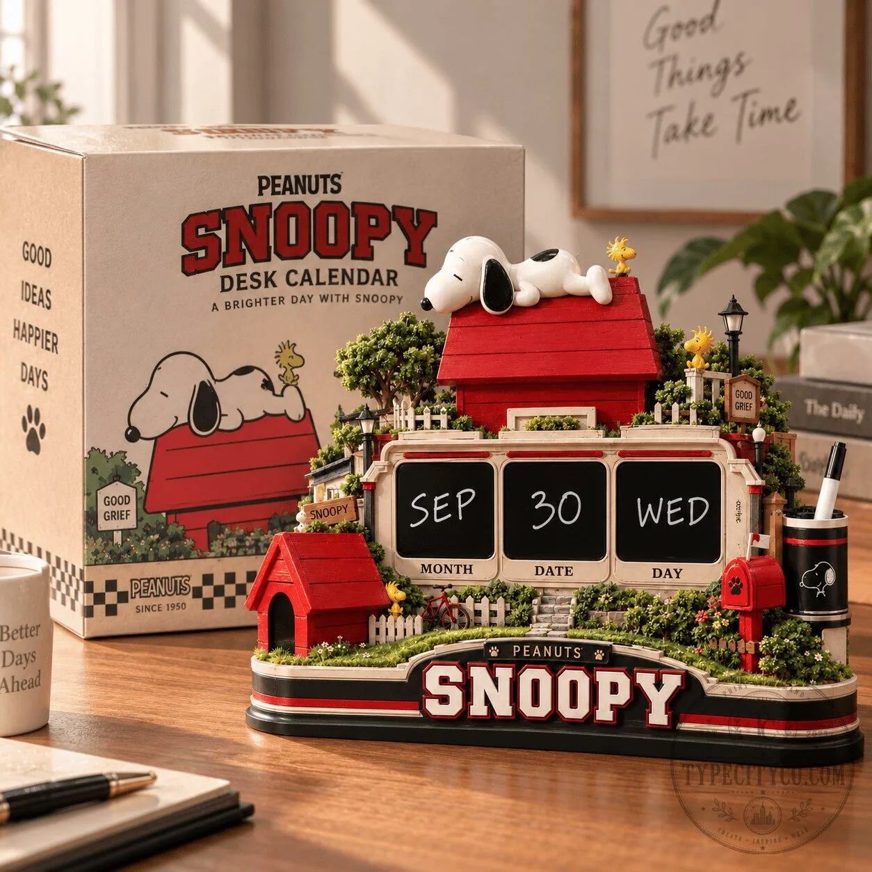 Snoopy Peanuts Desk Calendar with Pen Holder and Daily Date Display 2 Snoopy Peanuts Desk Calendar with Pen Holder and Daily Date Display