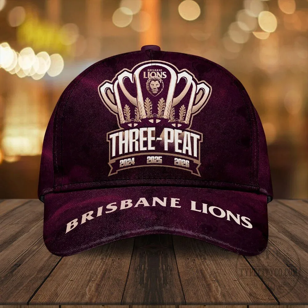 Brisbane Lions Three-Peat 2024 2025 2026 AFL Premiers Baseball Cap Hat