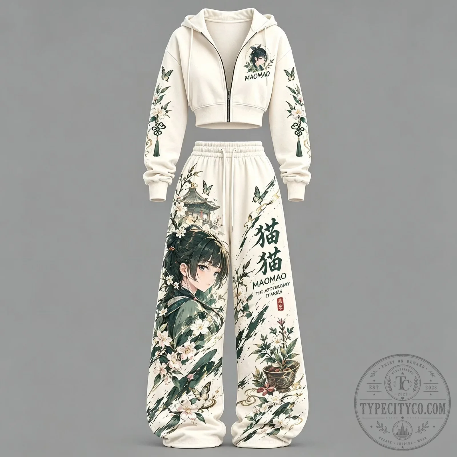 White Two-Piece Sweatshirt Set Featuring Maomao from The Apothecary Diaries Anime
