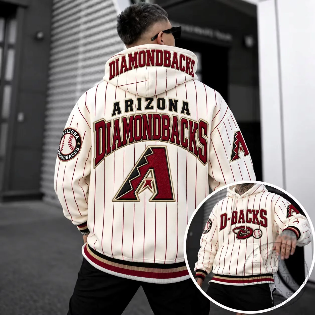 Arizona Diamondbacks MLB Baseball Cream White Pinstripe Hoodie 2 Arizona Diamondbacks MLB Baseball Cream White Pinstripe Hoodie