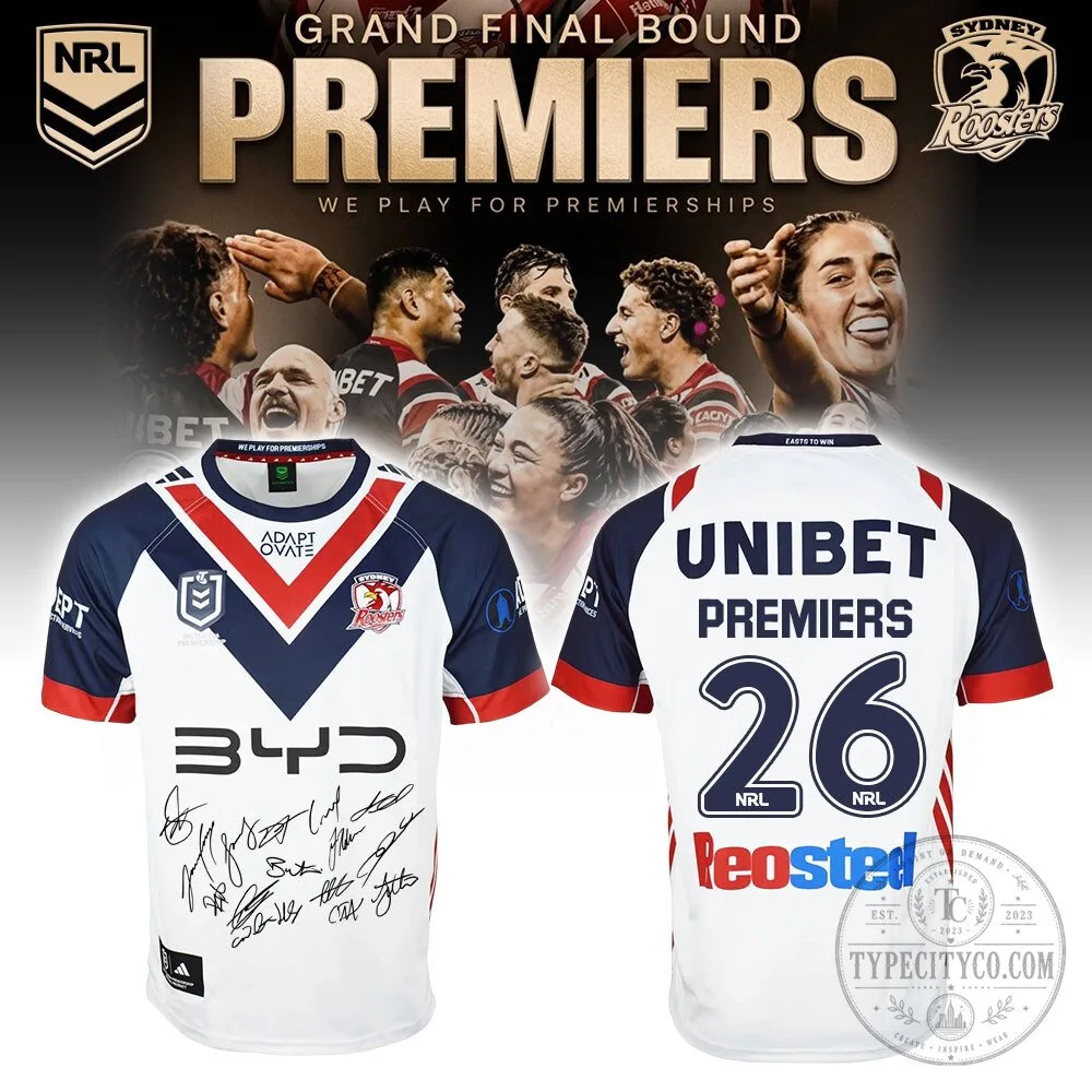 Sydney Roosters 2026 NRL Premiers Squad Signed Away Rugby Jersey
