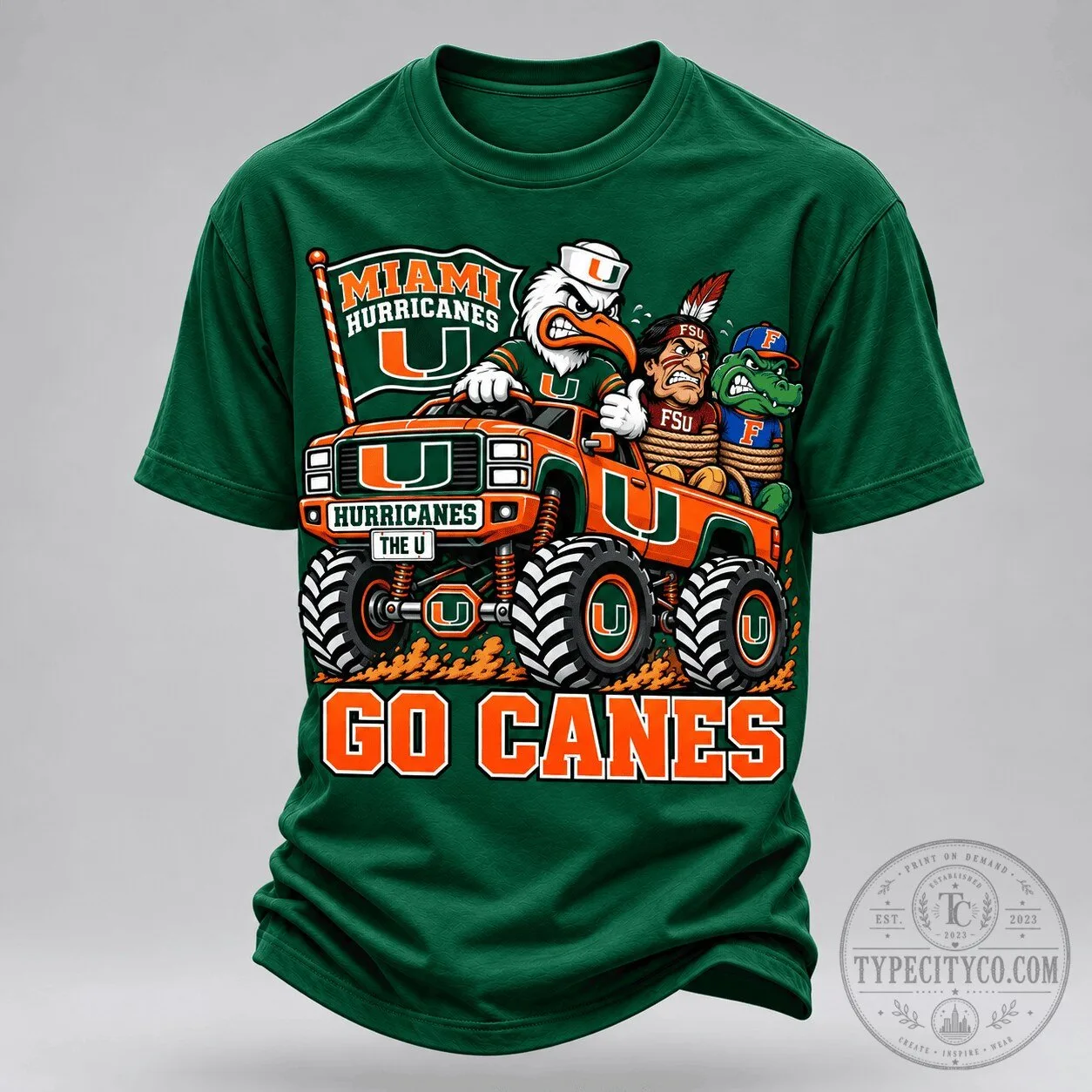 Miami Hurricanes Monster Truck T-Shirt, Go Canes NCAA Football Fan Apparel