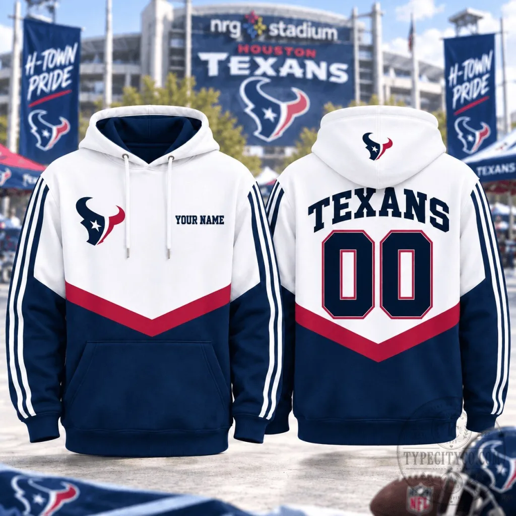 Houston Texans Personalized Game Day White and Navy Hoodie Houston Texans Personalized Game Day White and Navy Hoodie