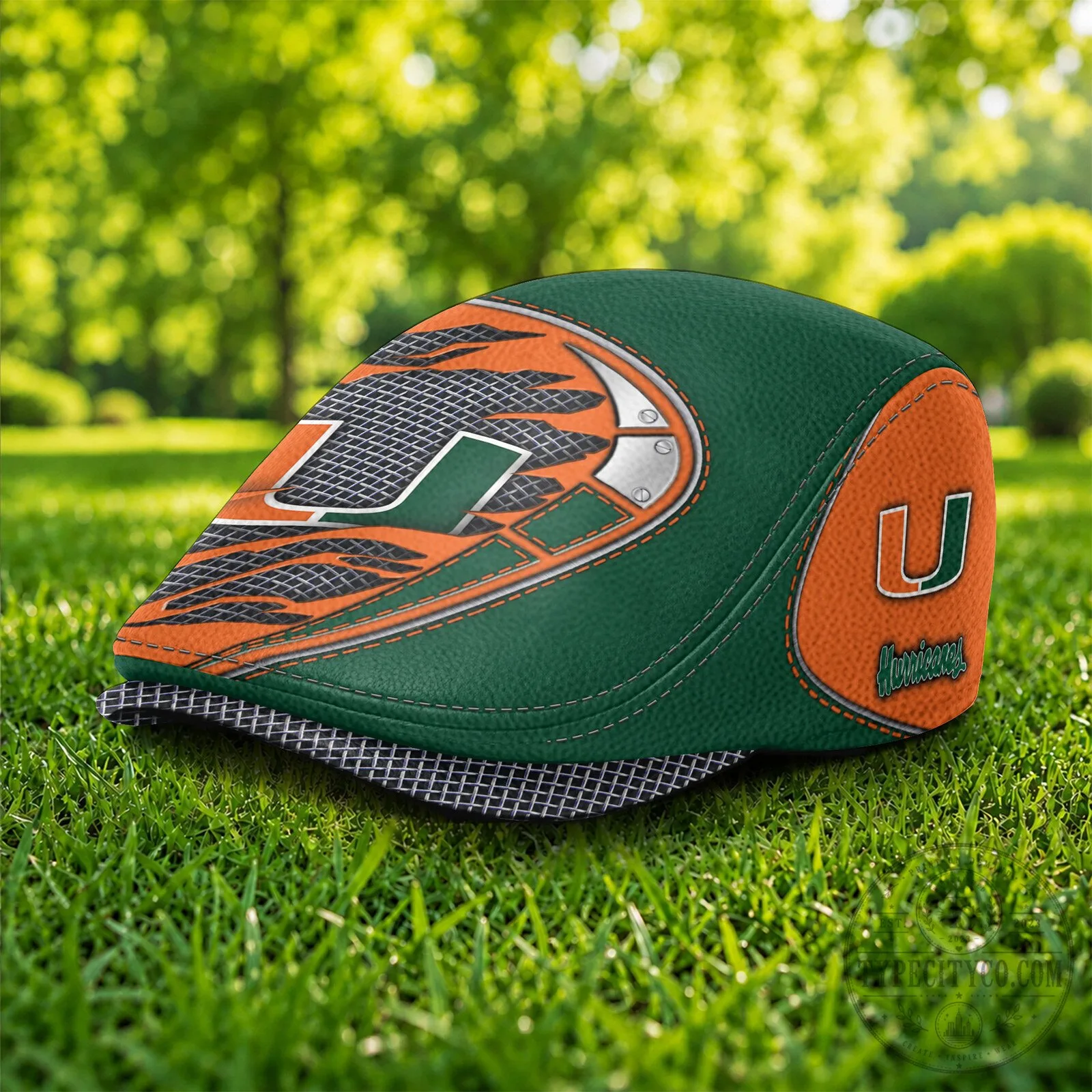 Miami Hurricanes NCAA Golf Cap, Flat Cap with University of Miami Logo