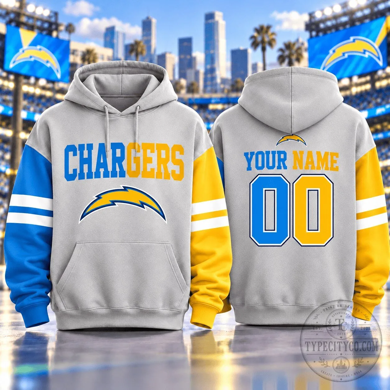 Los Angeles Chargers National Football League Two-Tone Colorblock Varsity Hoodie 1 Los Angeles Chargers National Football League Two-Tone Colorblock Varsity Hoodie