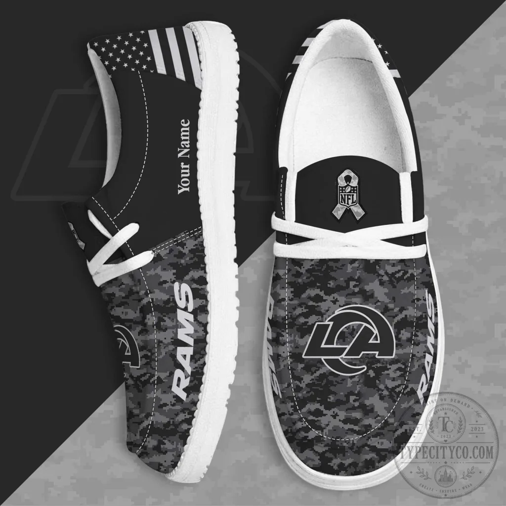 Los Angeles Rams Salute To Service Custom Name Camouflage Shoes Los Angeles Rams Salute To Service Custom Name Camouflage Shoes