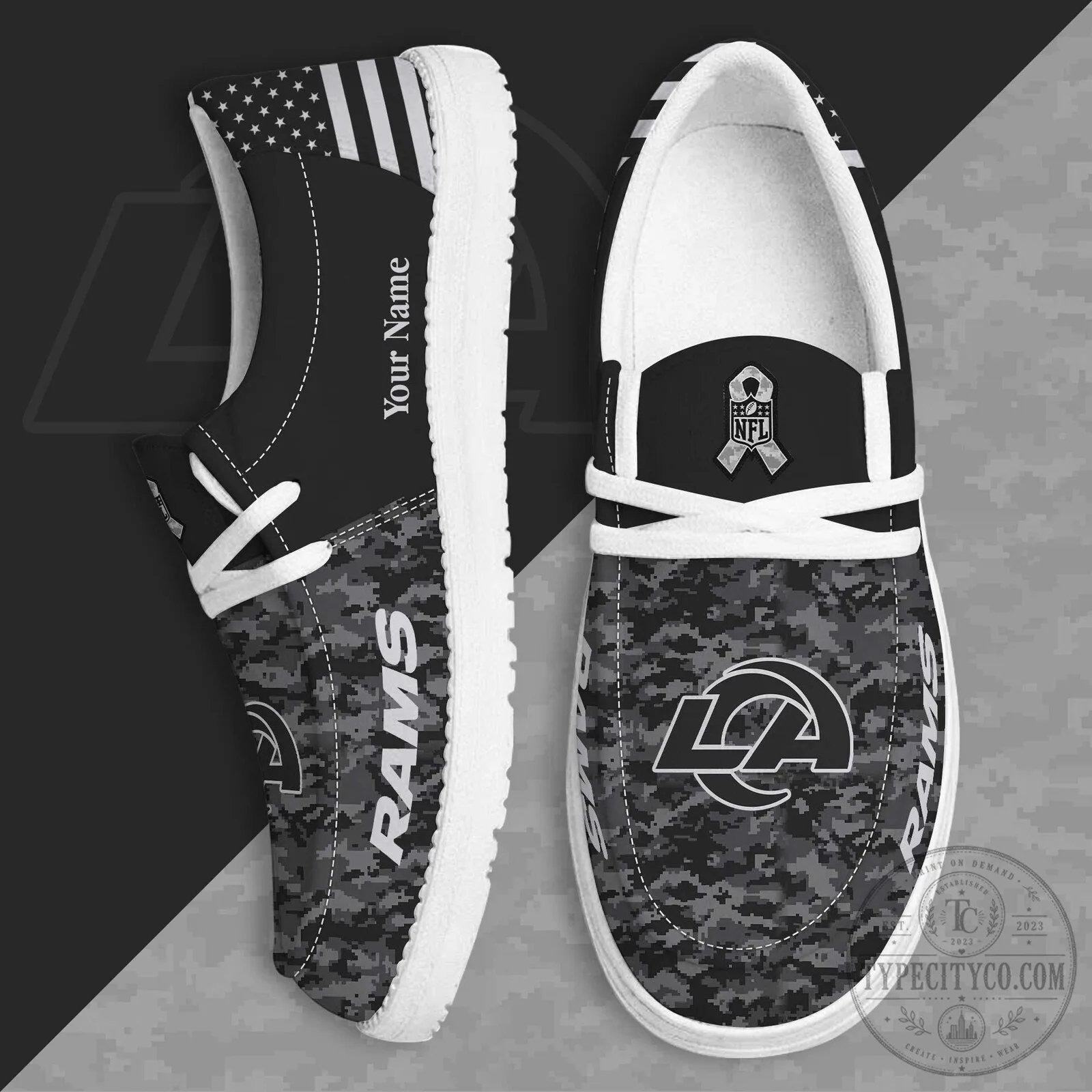 Los Angeles Rams Salute To Service Custom Name Camouflage Shoes
