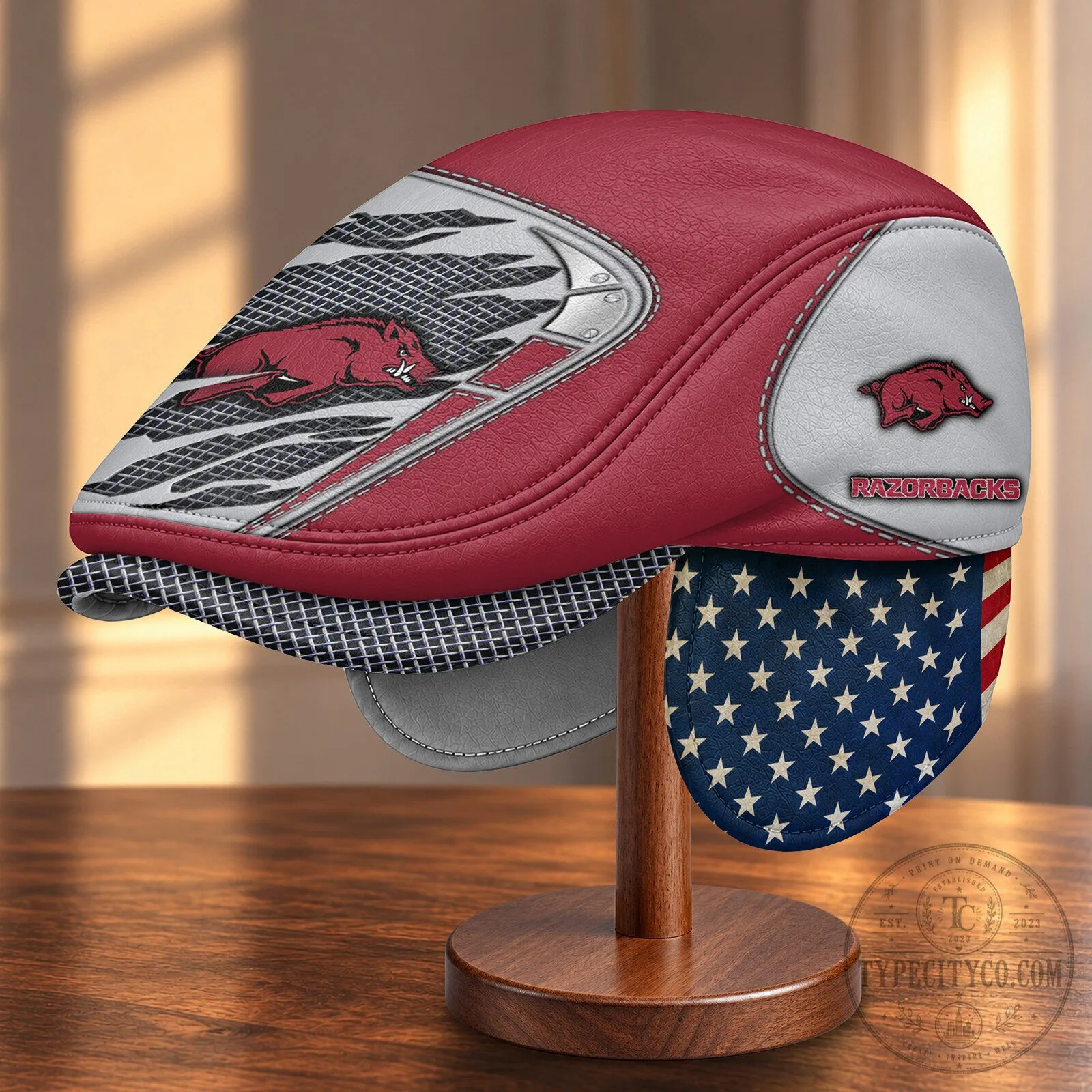 Arkansas Razorbacks NCAA Flat Cap with Foldable Ear Flaps