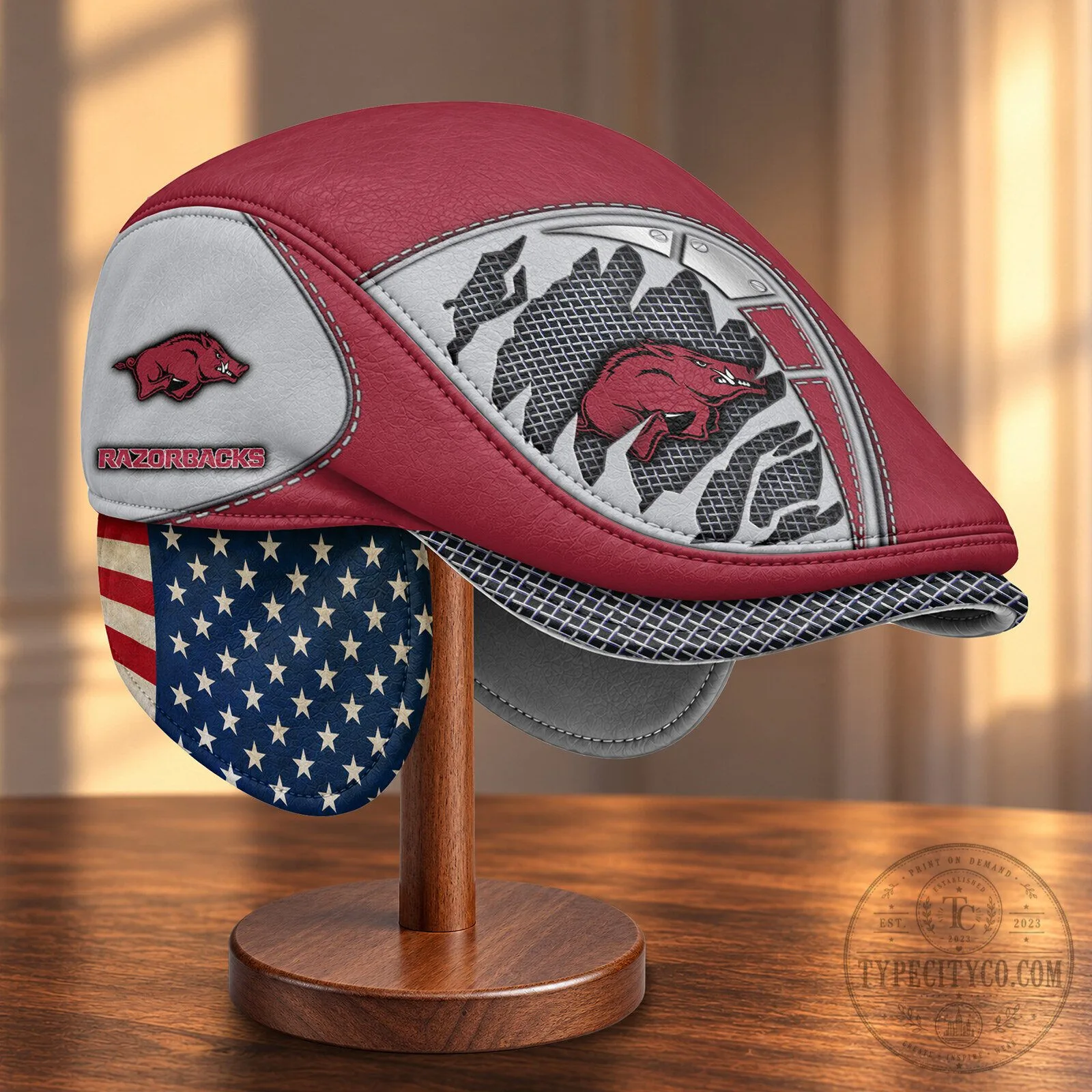 Arkansas Razorbacks NCAA Flat Cap with Foldable Ear Flaps 10 Arkansas Razorbacks NCAA Flat Cap with Foldable Ear Flaps