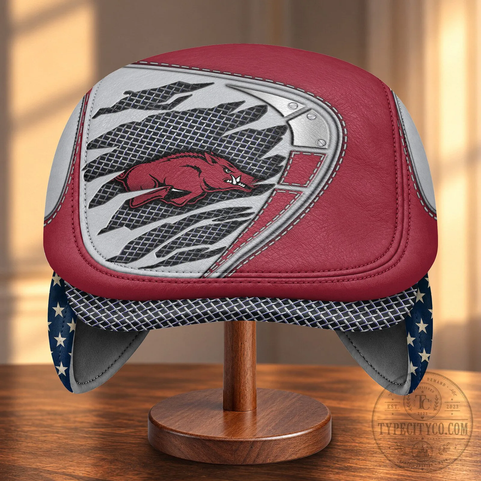 Arkansas Razorbacks NCAA Flat Cap with Foldable Ear Flaps 11 Arkansas Razorbacks NCAA Flat Cap with Foldable Ear Flaps