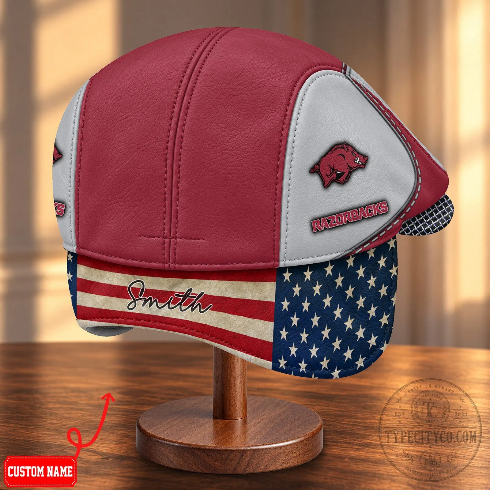 Arkansas Razorbacks NCAA Flat Cap with Foldable Ear Flaps 12 Arkansas Razorbacks NCAA Flat Cap with Foldable Ear Flaps