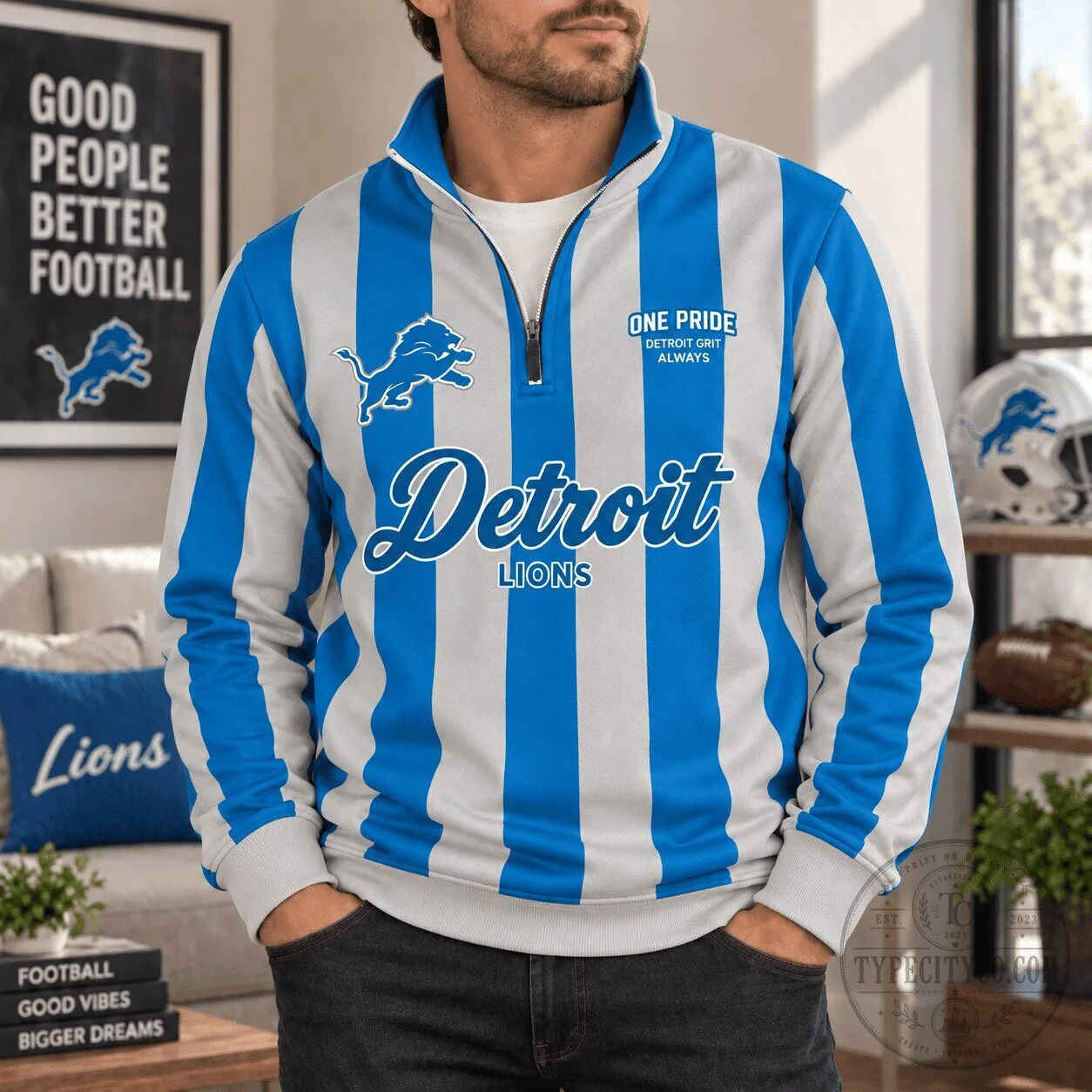 Detroit Lions NFL Football Team Quarter-Zip Pullover Sweatshirt