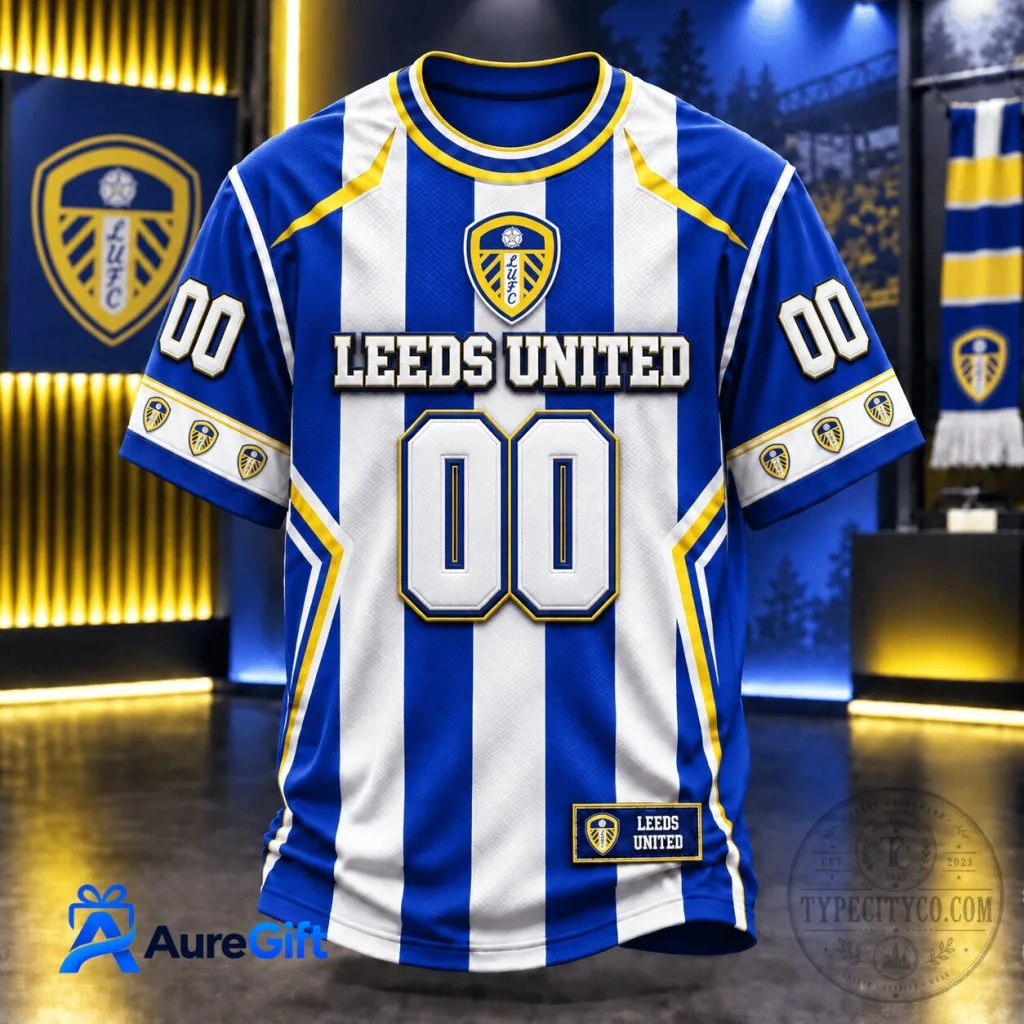 Leeds United Football Club Personalized Blue White Striped Jersey Leeds United Football Club Personalized Blue White Striped Jersey