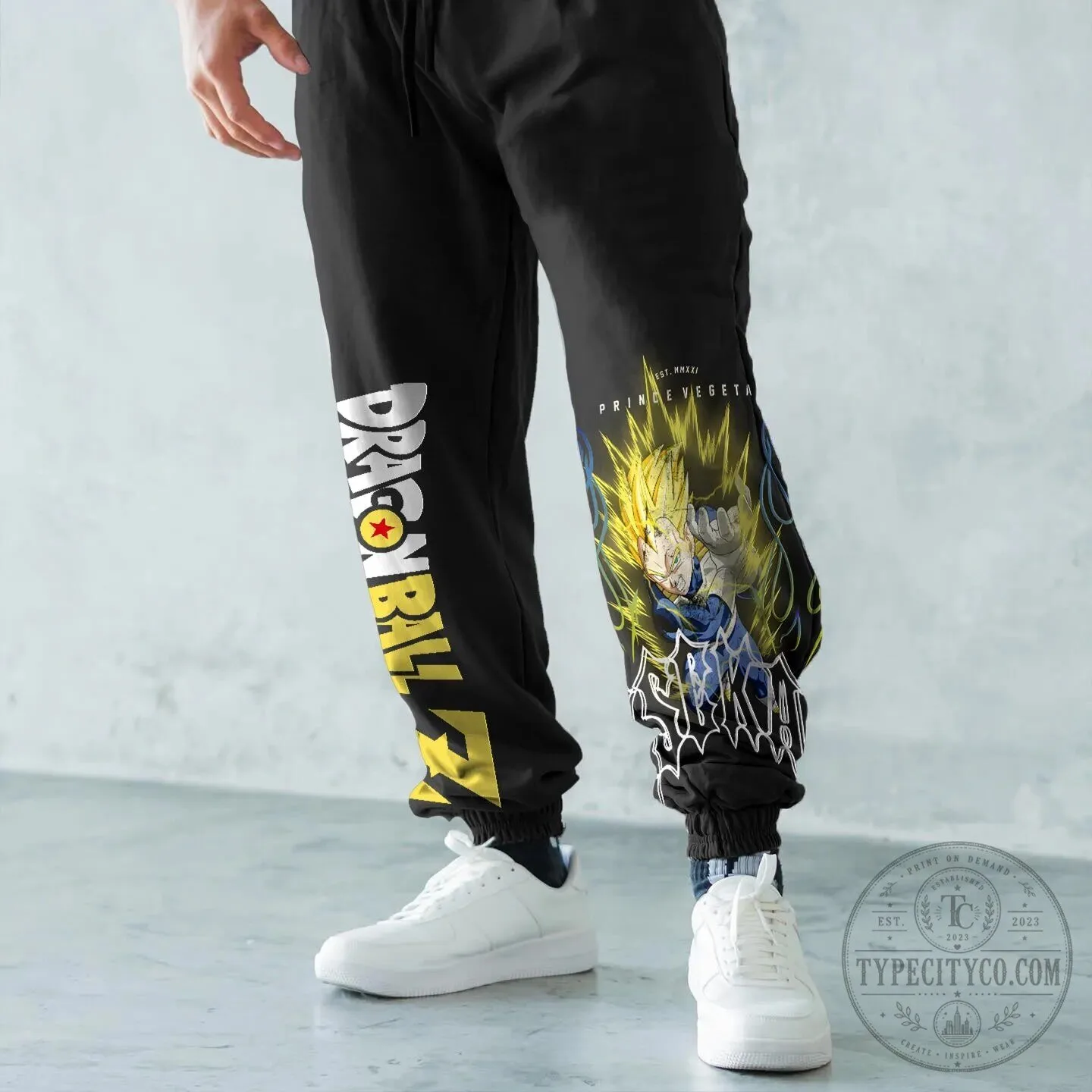 Anime Jogger Pants featuring Super Saiyan Vegeta from Dragon Ball Z in Streetwear Style