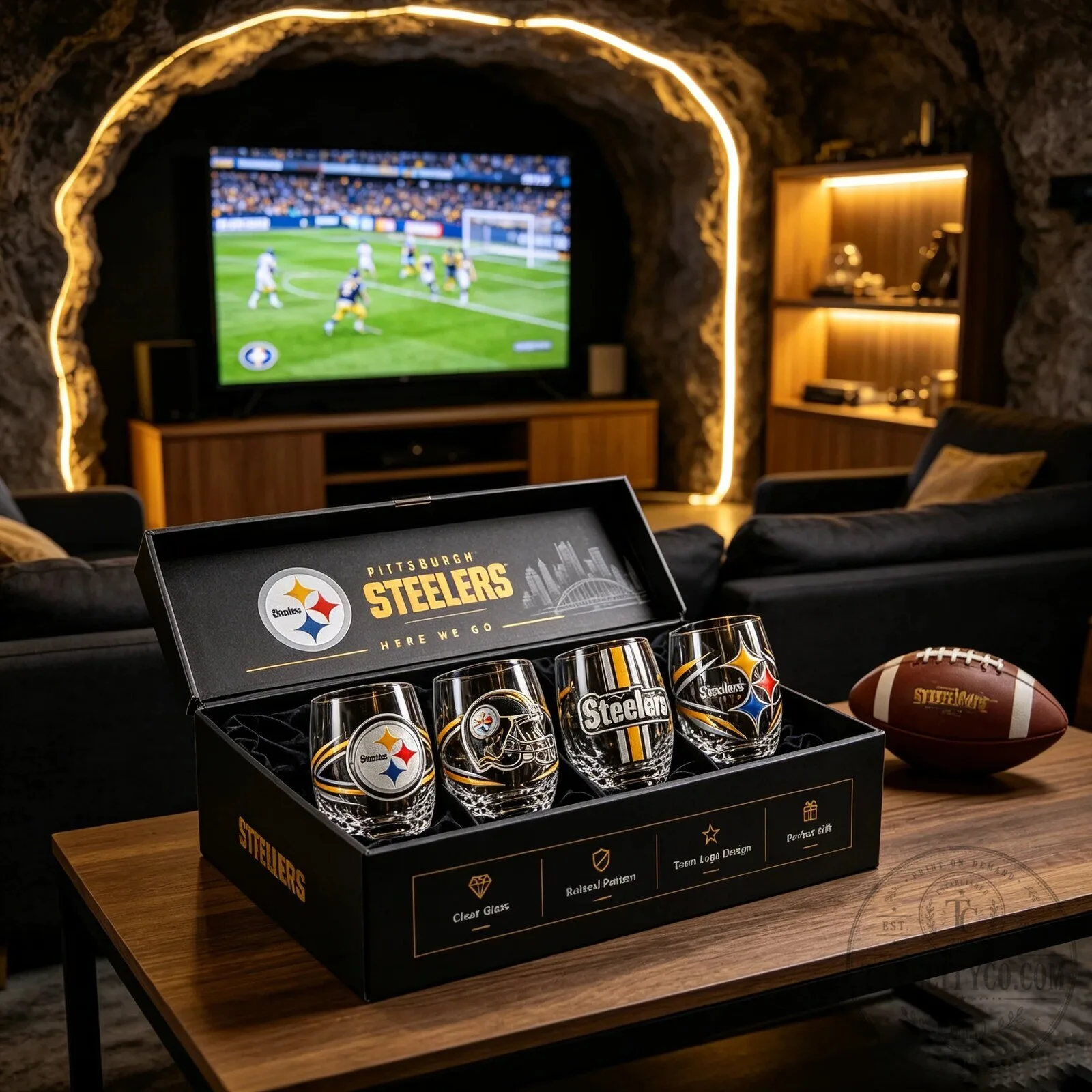 Pittsburgh Steelers NFL Football Team Logo Stemless Drinking Glasses Set 12 Pittsburgh Steelers NFL Football Team Logo Stemless Drinking Glasses Set