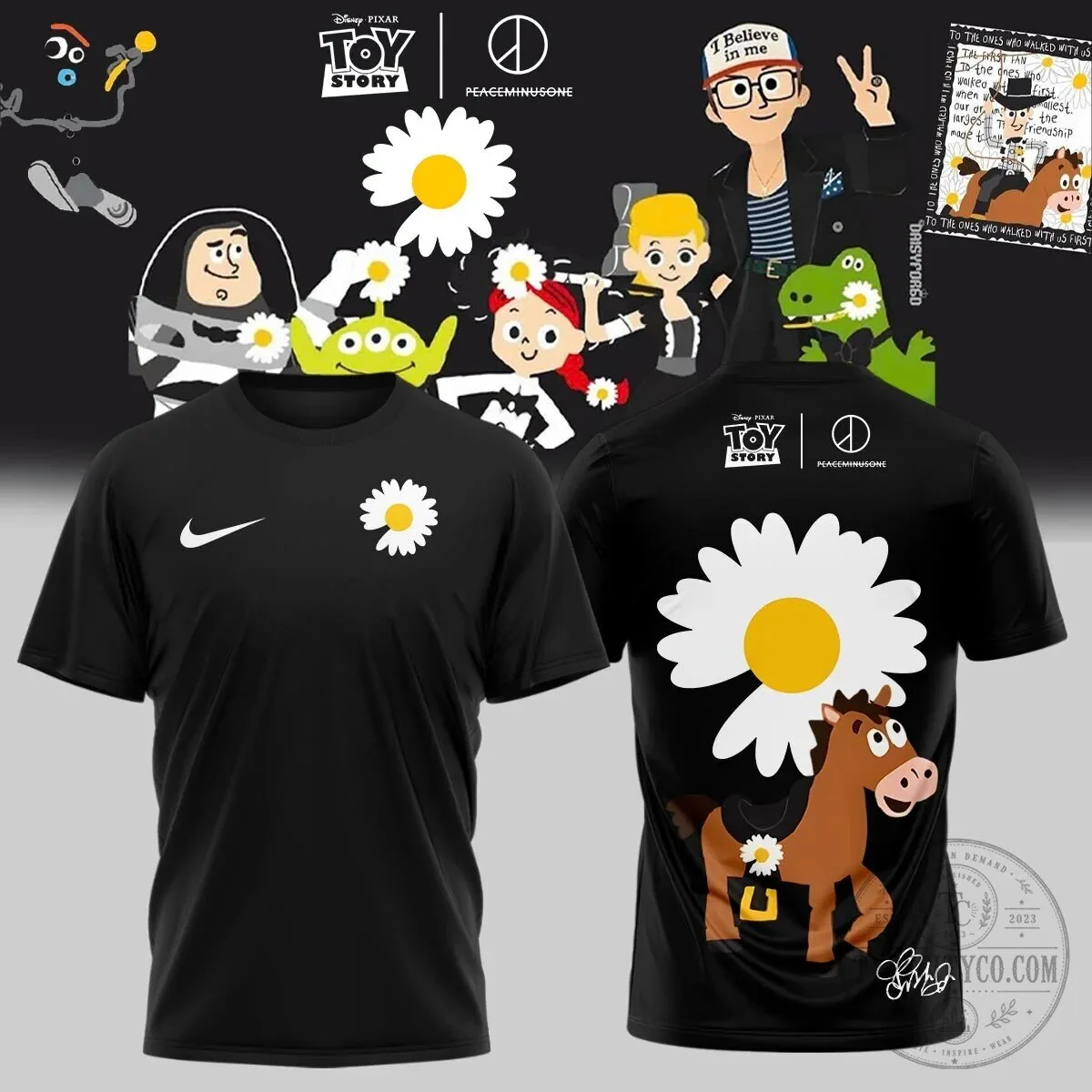 Toy Story Peaceminusone Daisy Flower Black T-Shirt 3 Toy Story Peaceminusone Daisy Flower Black T-Shirt