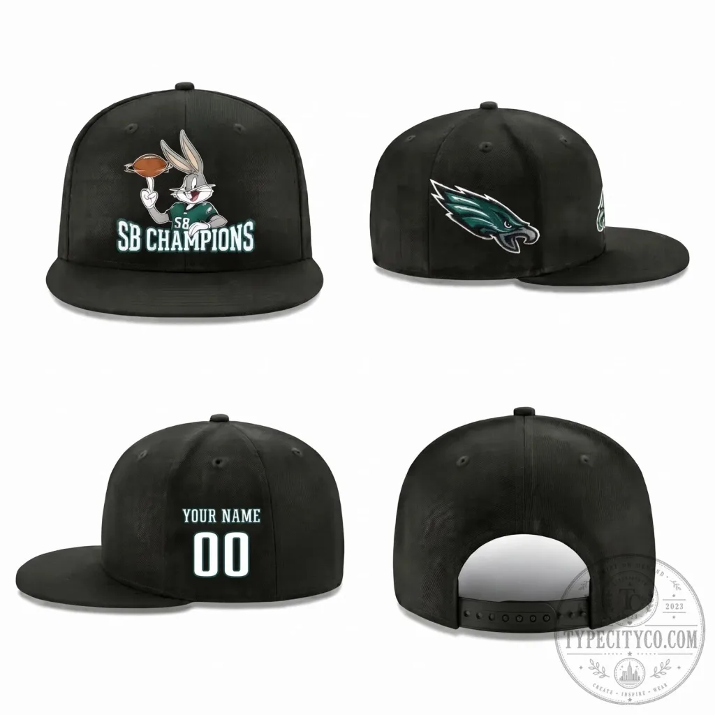 Personalized Snapback Hat featuring Philadelphia Eagles Bugs Bunny Super Bowl Champions Personalized Snapback Hat featuring Philadelphia Eagles Bugs Bunny Super Bowl Champions