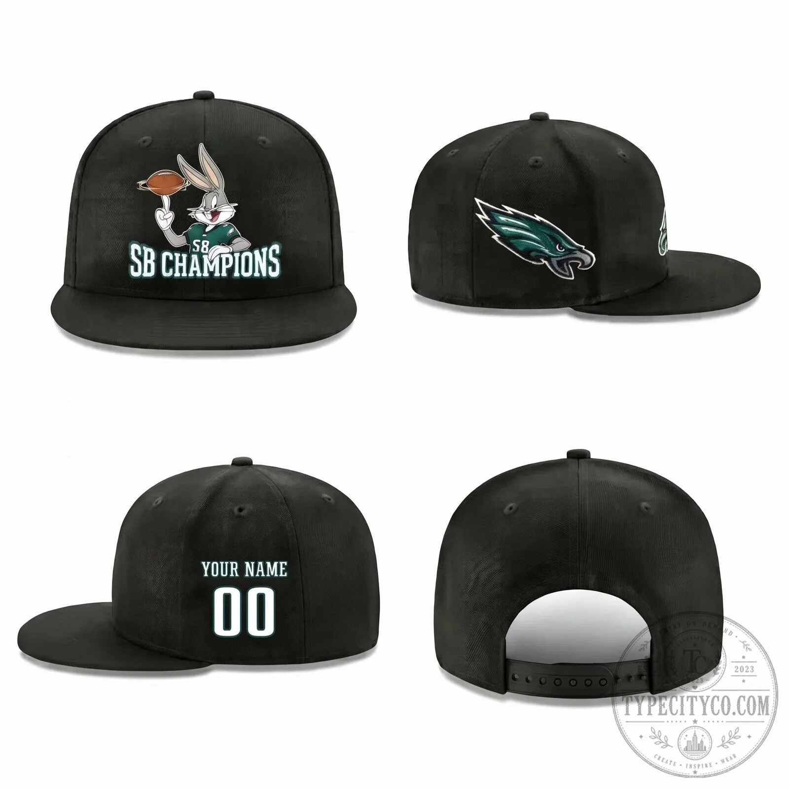 Personalized Snapback Hat featuring Philadelphia Eagles Bugs Bunny Super Bowl Champions