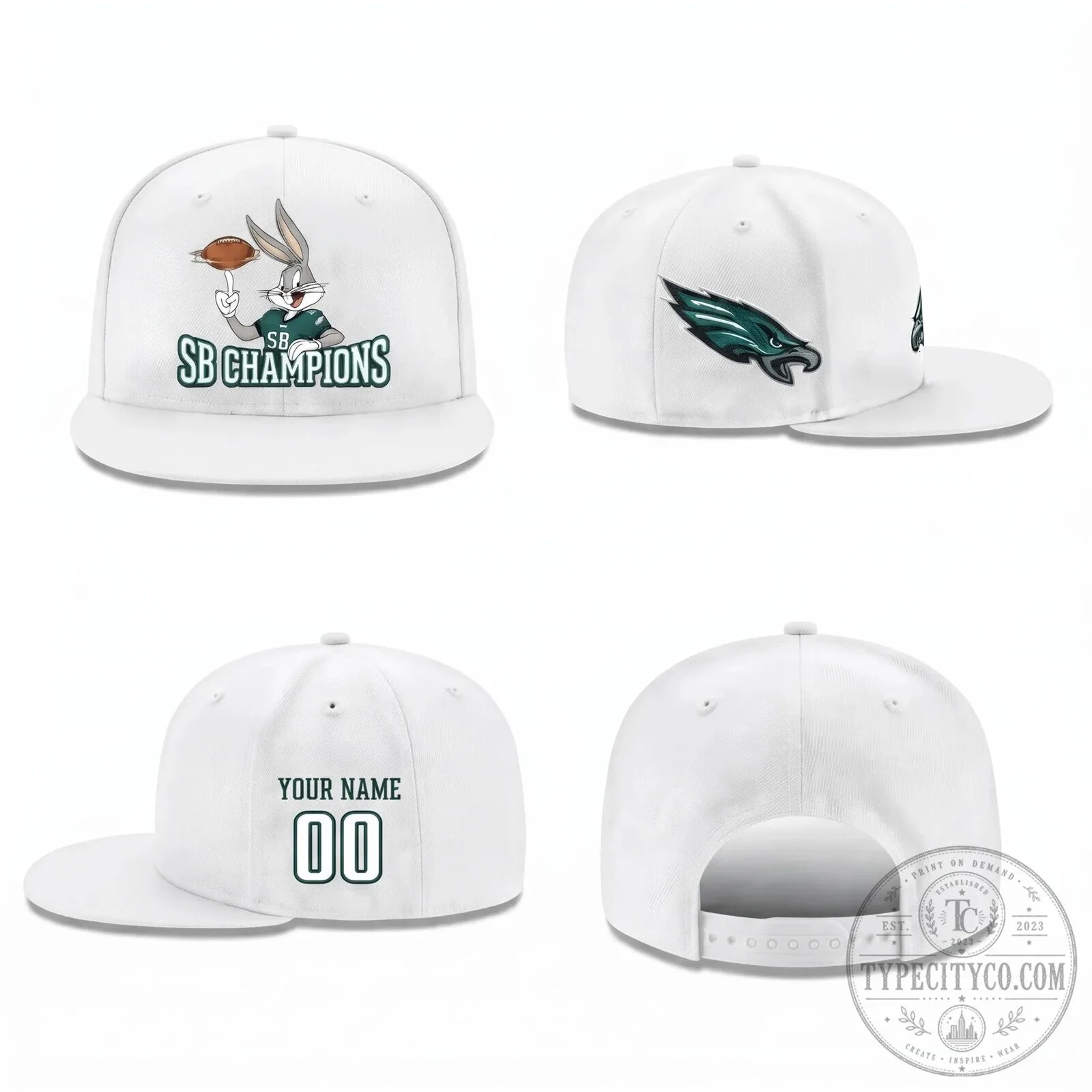 Personalized Snapback Hat featuring Philadelphia Eagles Bugs Bunny Super Bowl Champions 12 Personalized Snapback Hat featuring Philadelphia Eagles Bugs Bunny Super Bowl Champions