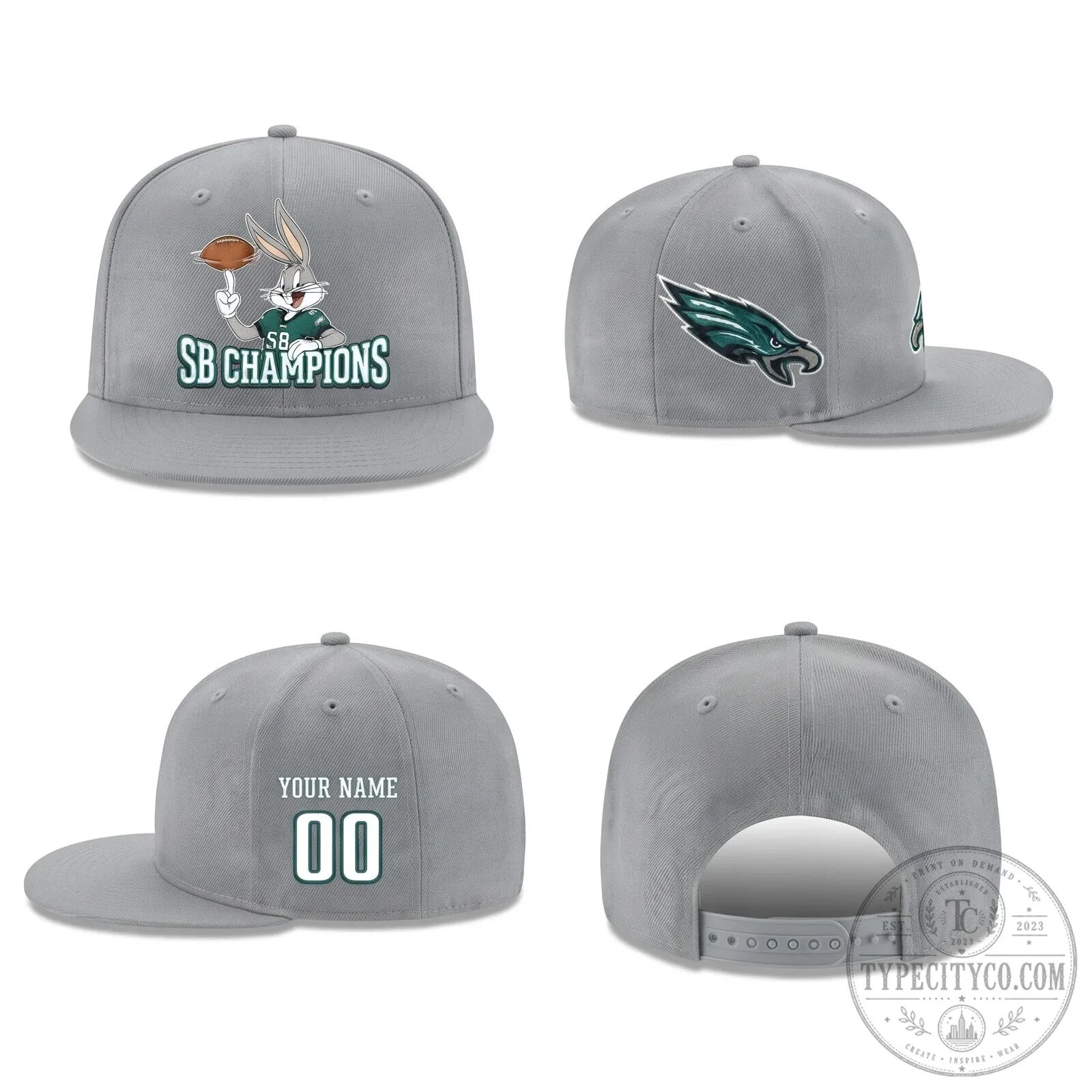 Personalized Snapback Hat featuring Philadelphia Eagles Bugs Bunny Super Bowl Champions 13 Personalized Snapback Hat featuring Philadelphia Eagles Bugs Bunny Super Bowl Champions