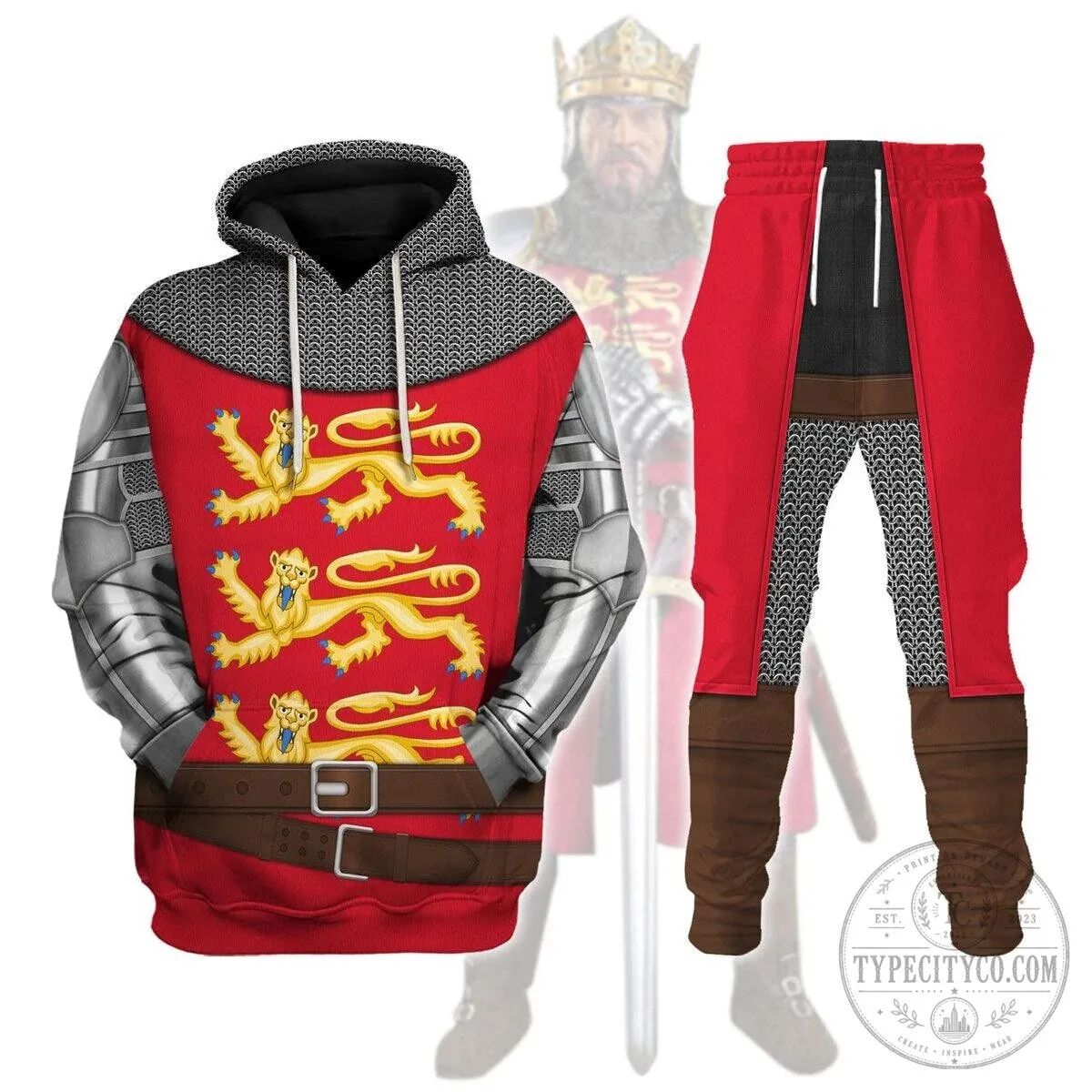 Hoodie Featuring Royal Heraldry Costume of Richard the Lionheart Knight 2 Hoodie Featuring Royal Heraldry Costume of Richard the Lionheart Knight
