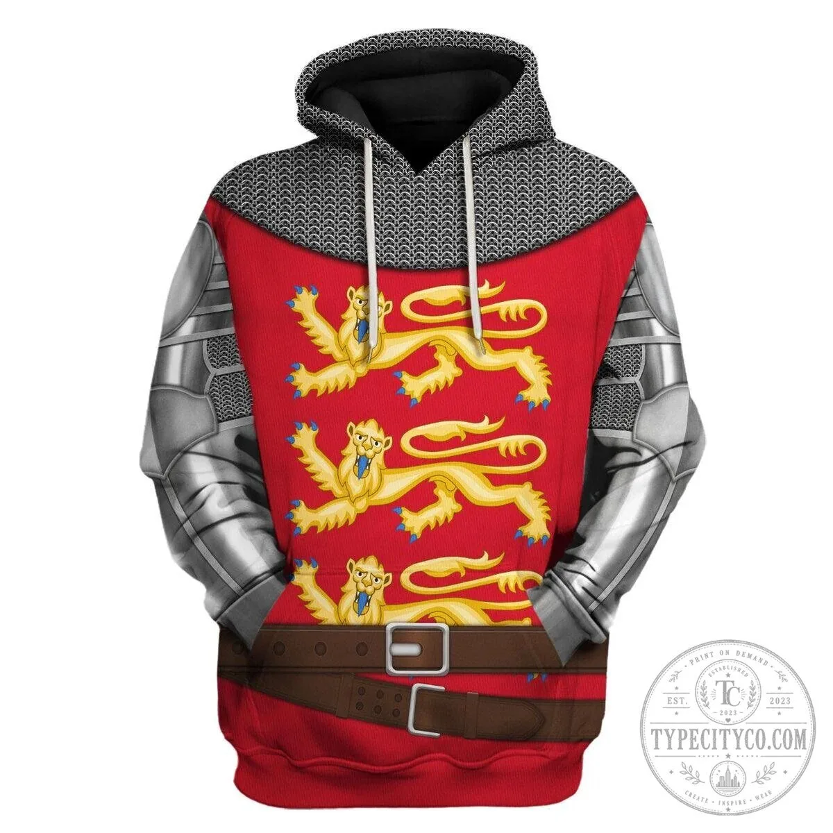 Hoodie Featuring Royal Heraldry Costume of Richard the Lionheart Knight 17 Hoodie Featuring Royal Heraldry Costume of Richard the Lionheart Knight
