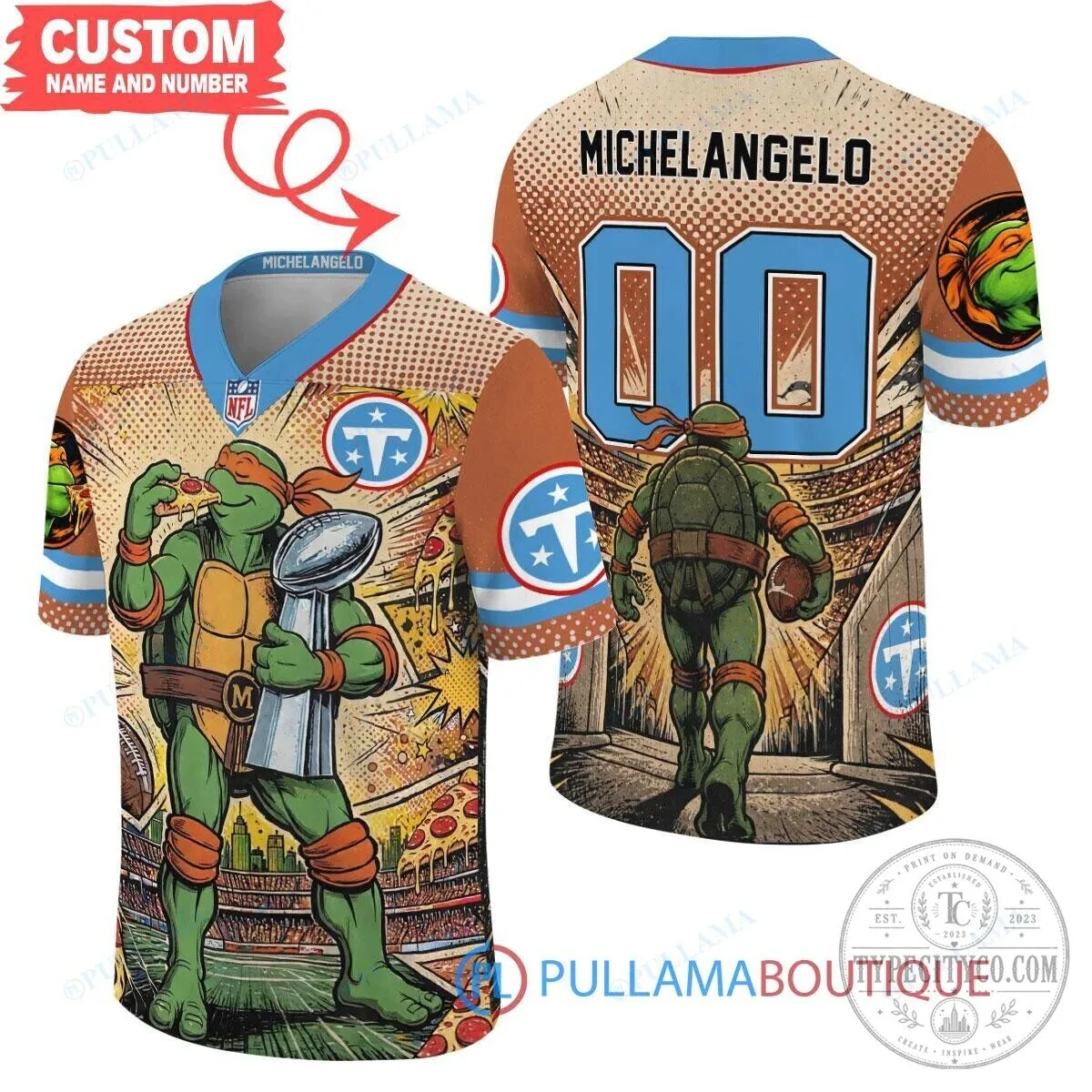 Tennessee Titans Michelangelo Teenage Mutant Ninja Turtles Football Jersey 5 Tennessee Titans Michelangelo Teenage Mutant Ninja Turtles Football Jersey