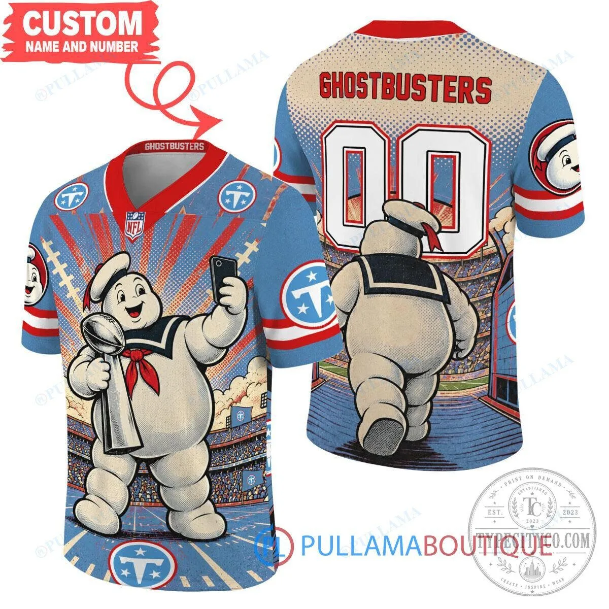 Tennessee Titans Stay Puft Marshmallow Man Ghostbusters Football Jersey 1 Tennessee Titans Stay Puft Marshmallow Man Ghostbusters Football Jersey