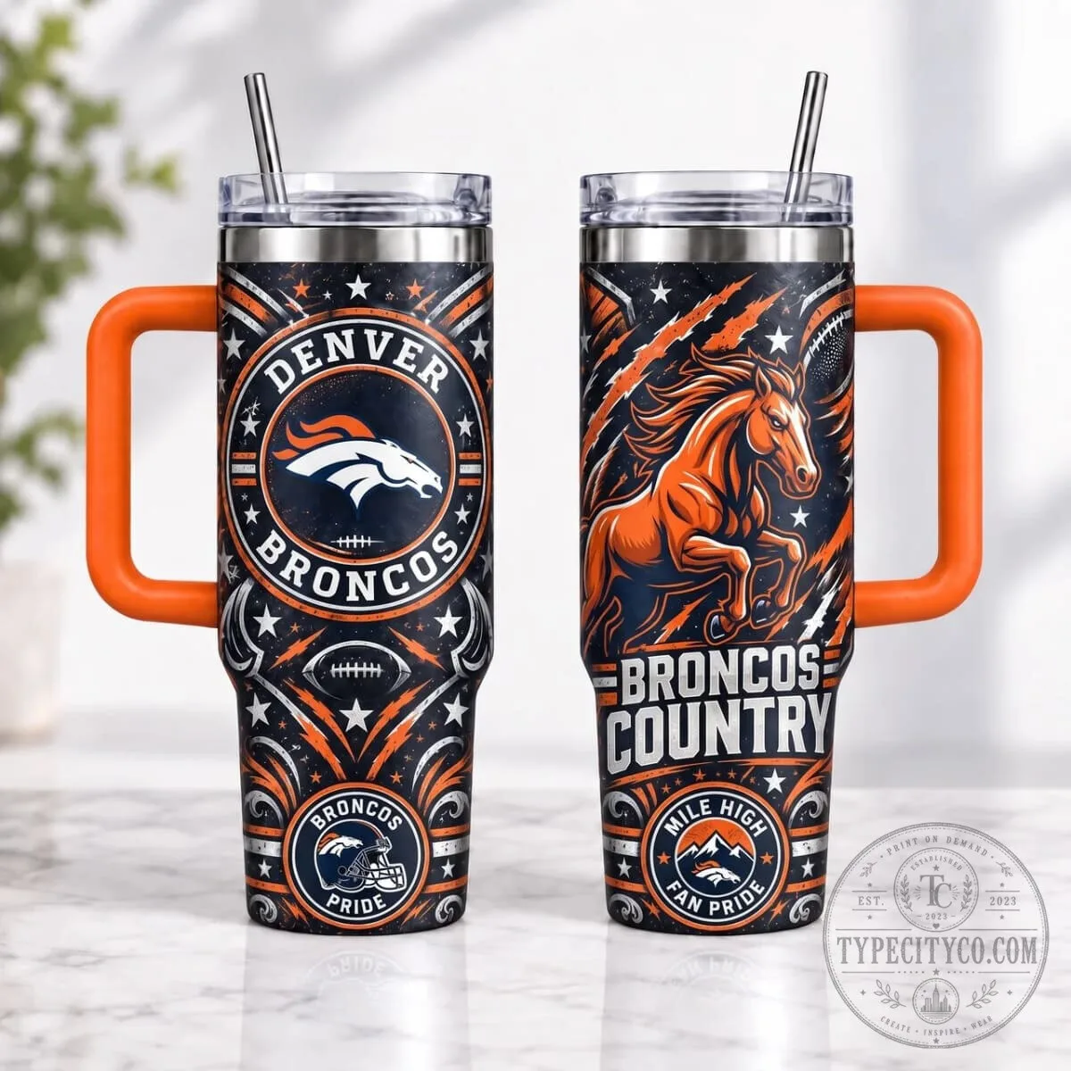 Denver Broncos NFL Vintage Mascot 40 Ounce Stainless Steel Tumbler with Handle