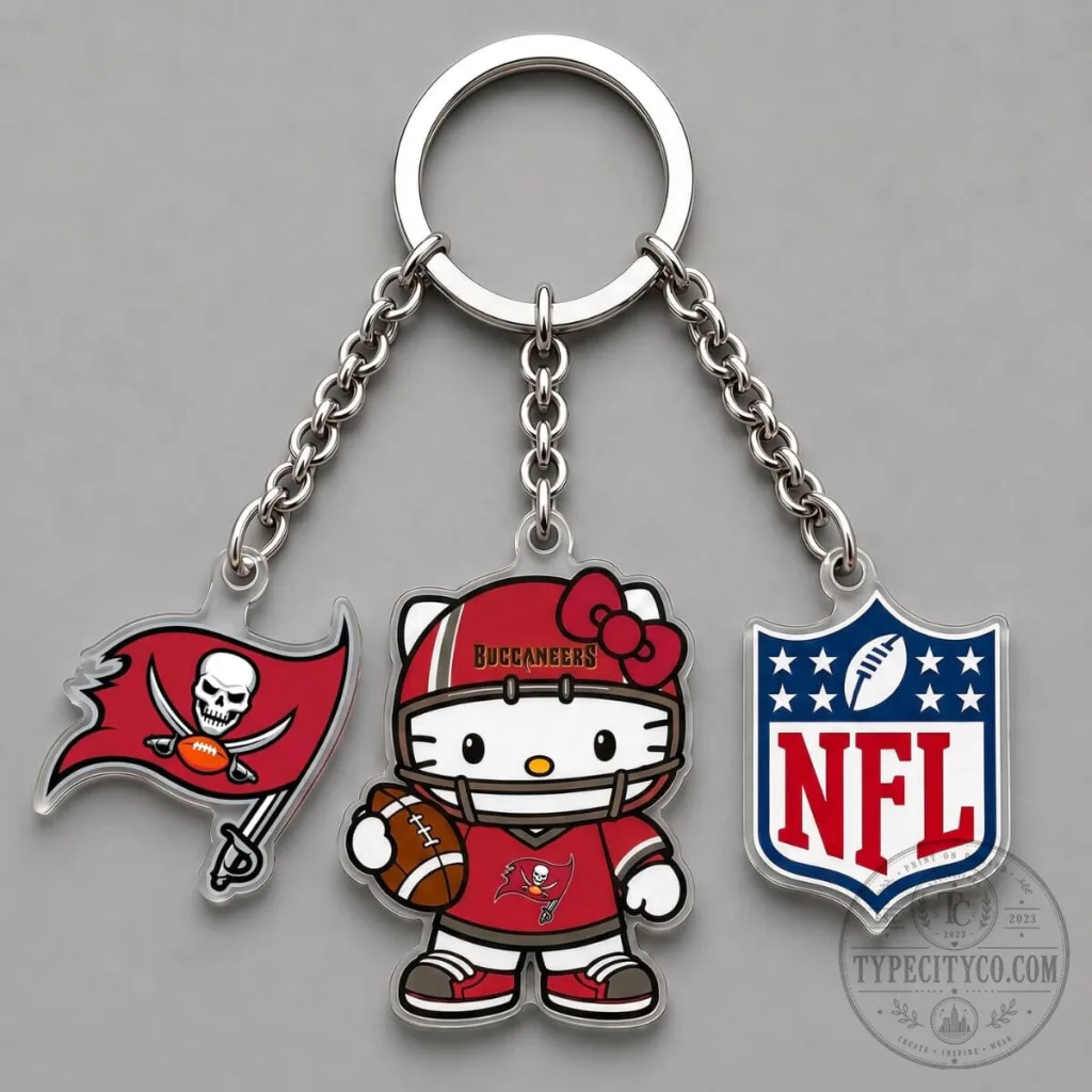 Hello Kitty Tampa Bay Buccaneers NFL Football Triple Charm Keychain Hello Kitty Tampa Bay Buccaneers NFL Football Triple Charm Keychain
