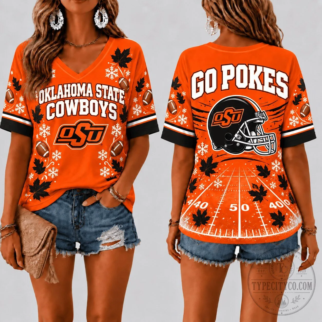 Oklahoma State Cowboys Football Team Fall Season V-Neck T-Shirt