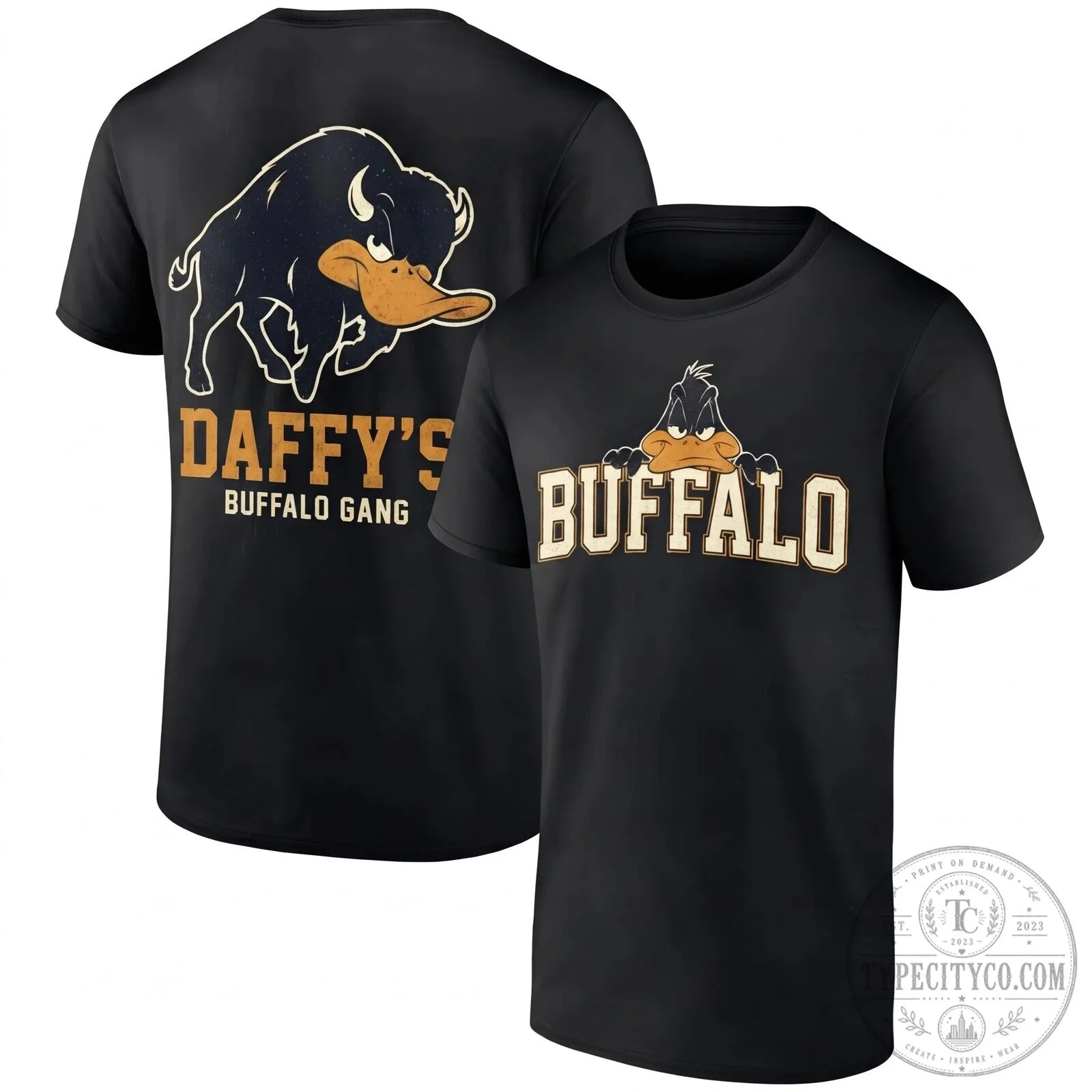 Daffy Duck Buffalo Gang Cartoon Character Black T-Shirt