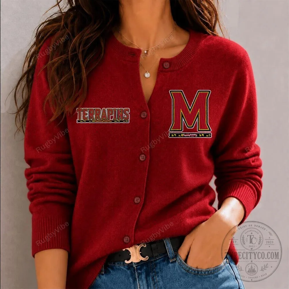 Maryland Terrapins Women's Red Cardigan Sweater