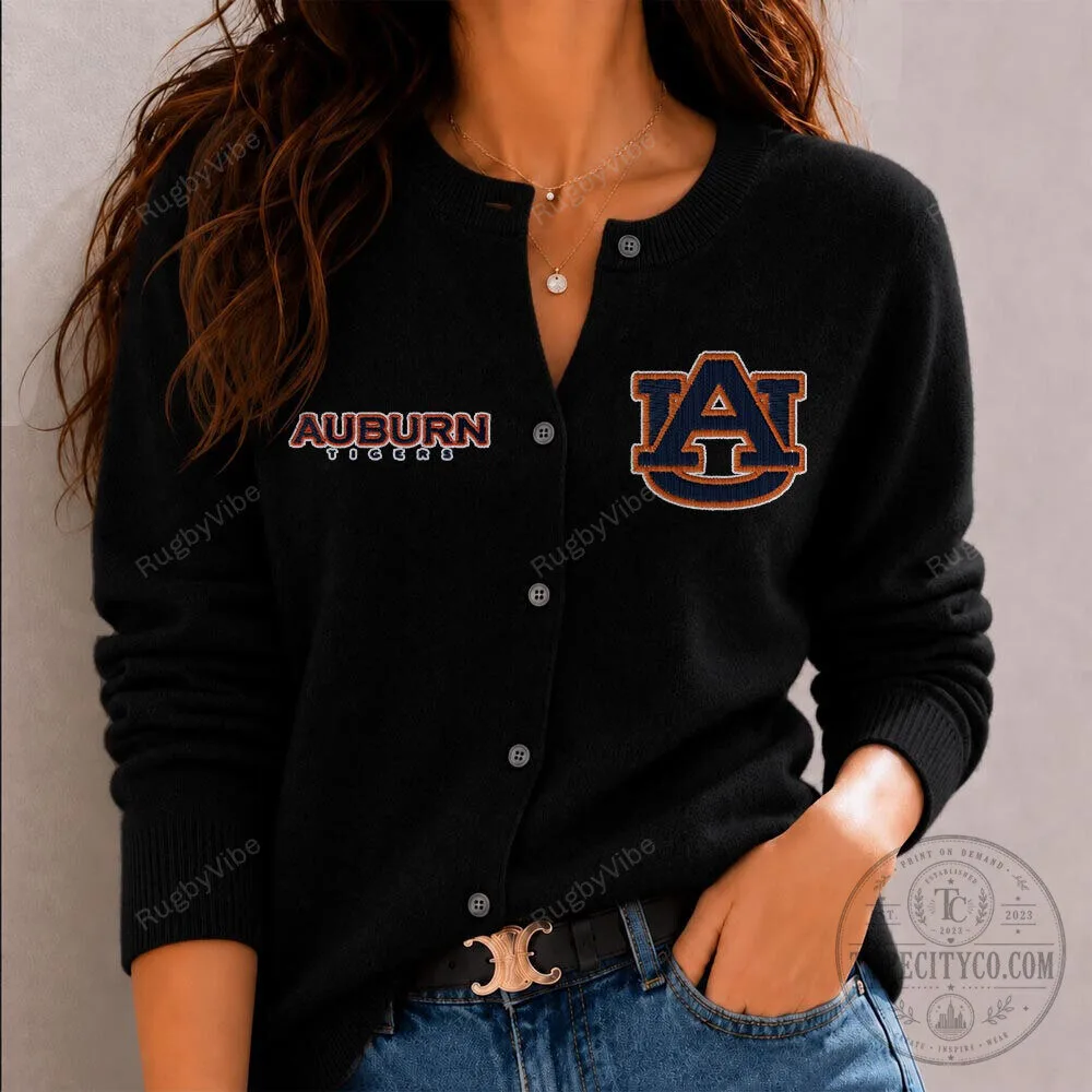 Auburn Tigers NCAA College Football Team Logo Black Cardigan Sweater