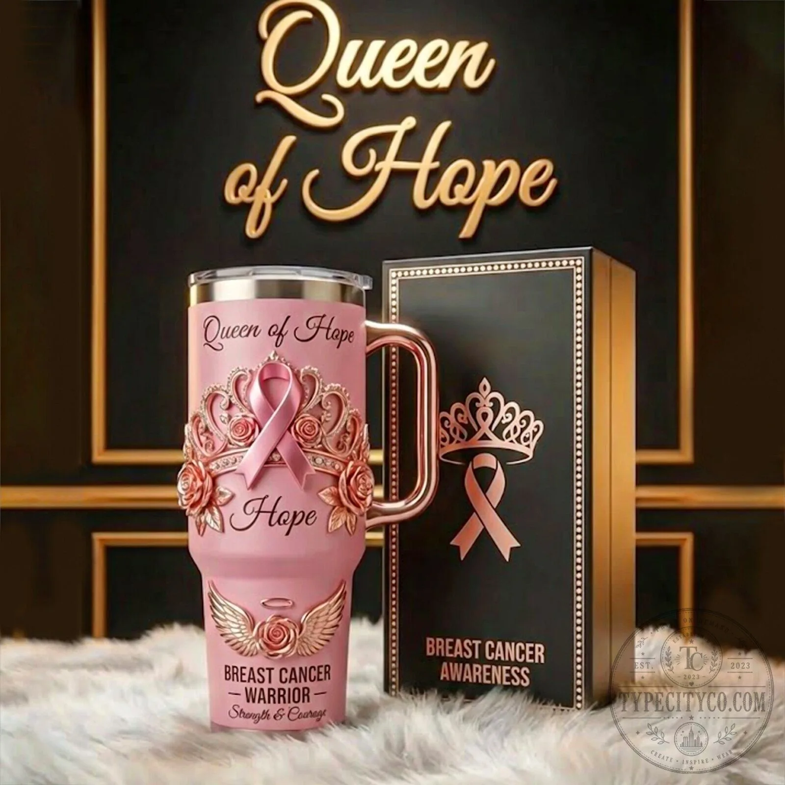 Breast Cancer Awareness Queen of Hope Warrior Pink Ribbon Tumbler